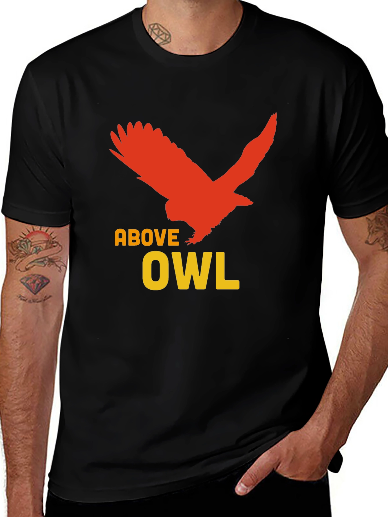 Above Owl Graphic Tee - Unique Bird Design