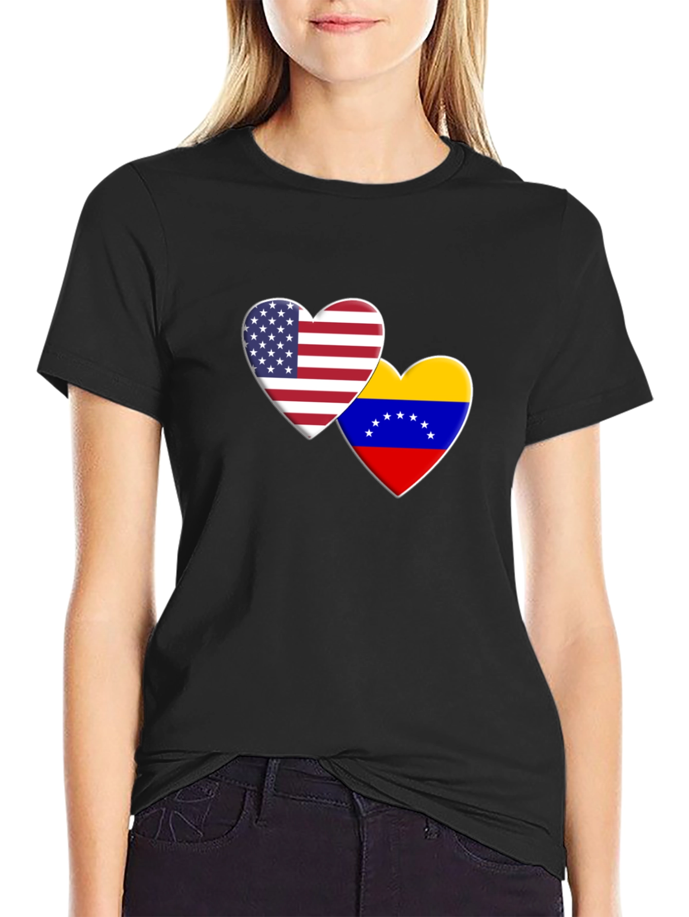 USA Venezuela Heart Flag Graphic T-Shirt