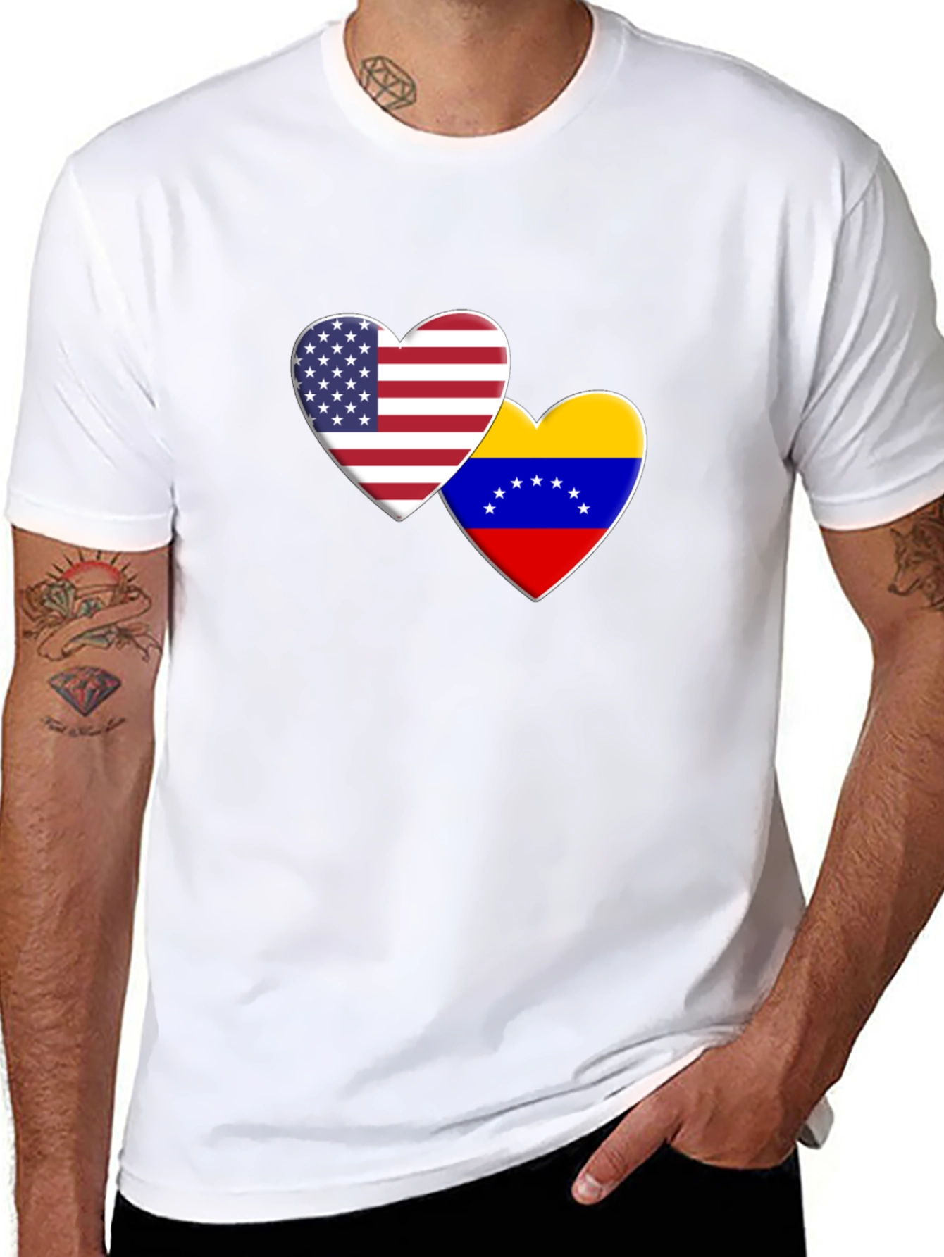 USA Venezuela Heart Flag Graphic T-Shirt