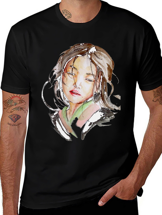 Watercolor Portrait Graphic Black T-Shirt