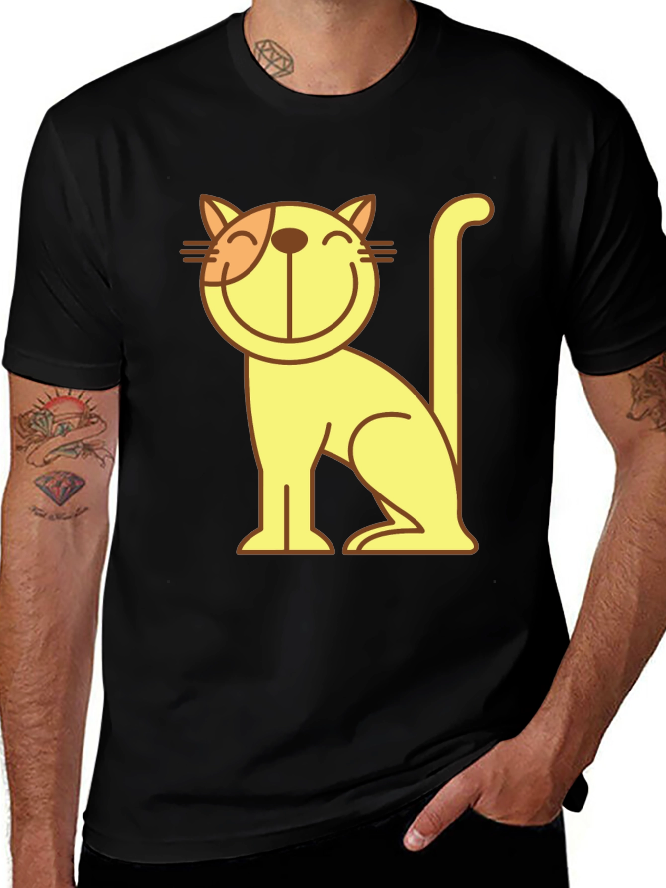 Smiling Cartoon Cat Graphic T-Shirt