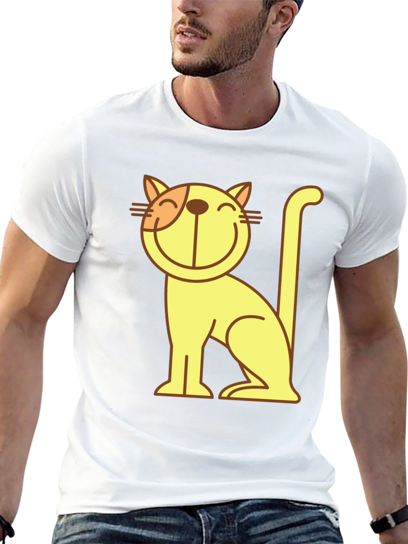 Smiling Cartoon Cat Graphic T-Shirt