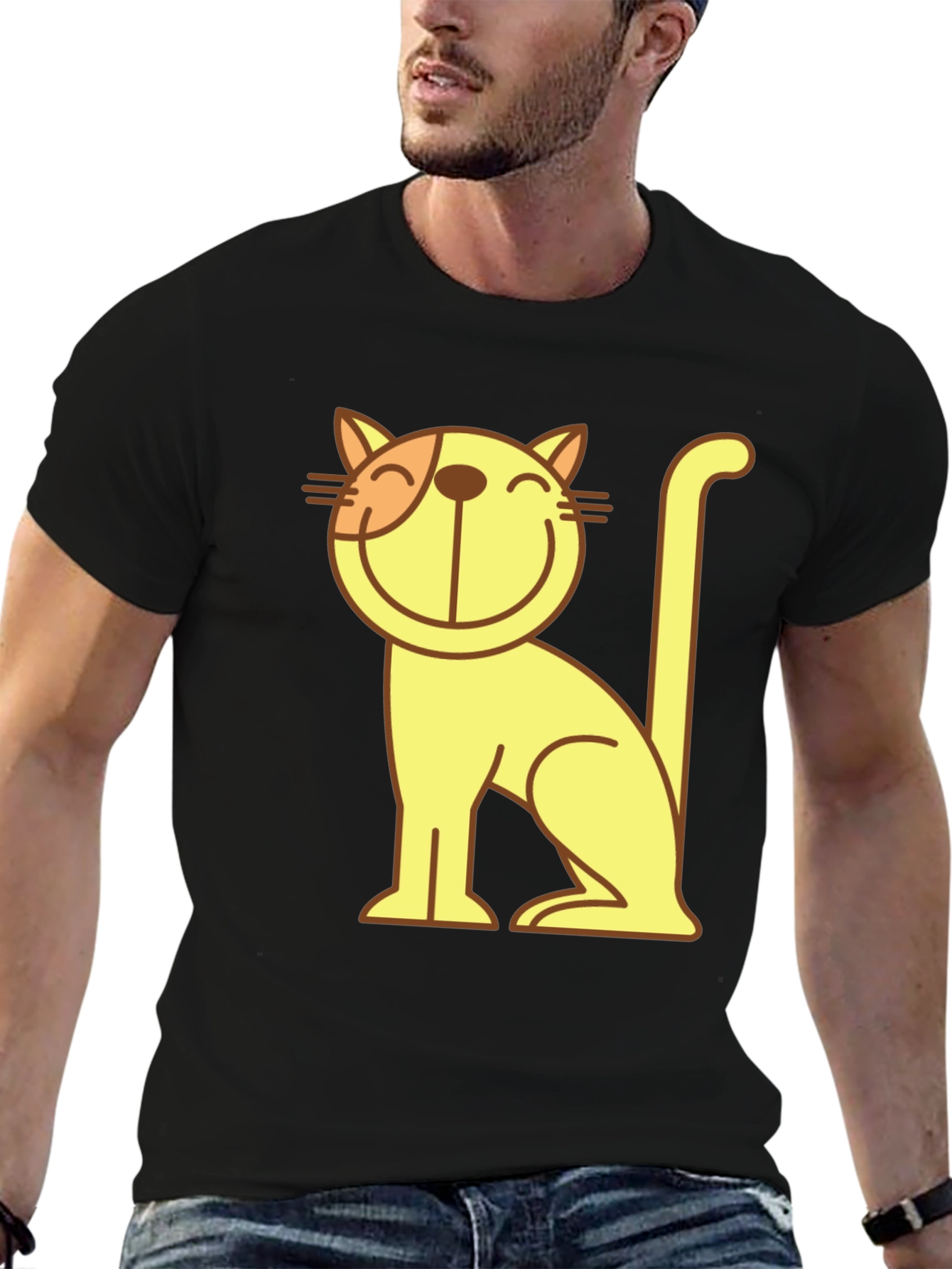 Smiling Cartoon Cat Graphic T-Shirt