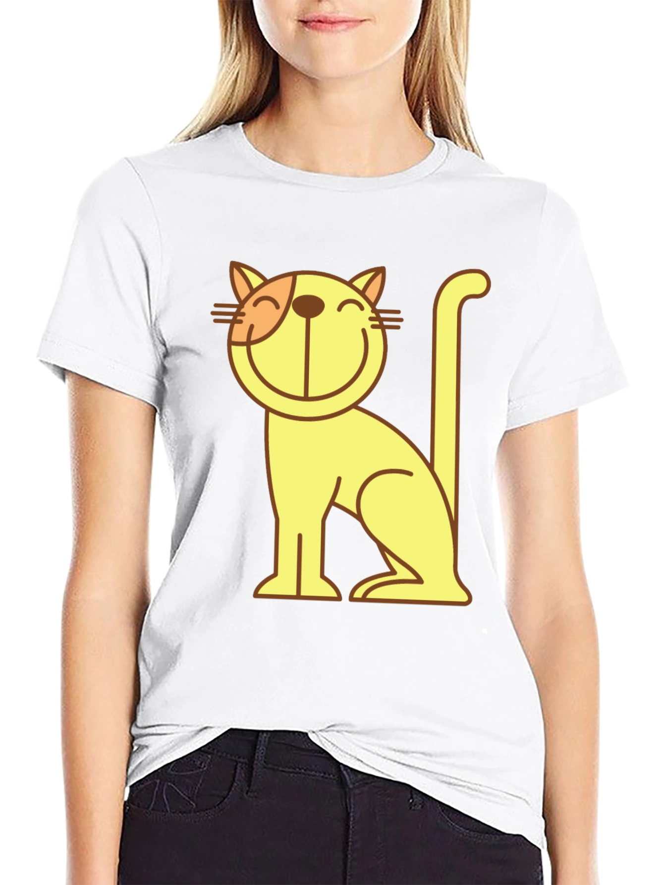Smiling Cartoon Cat Graphic T-Shirt