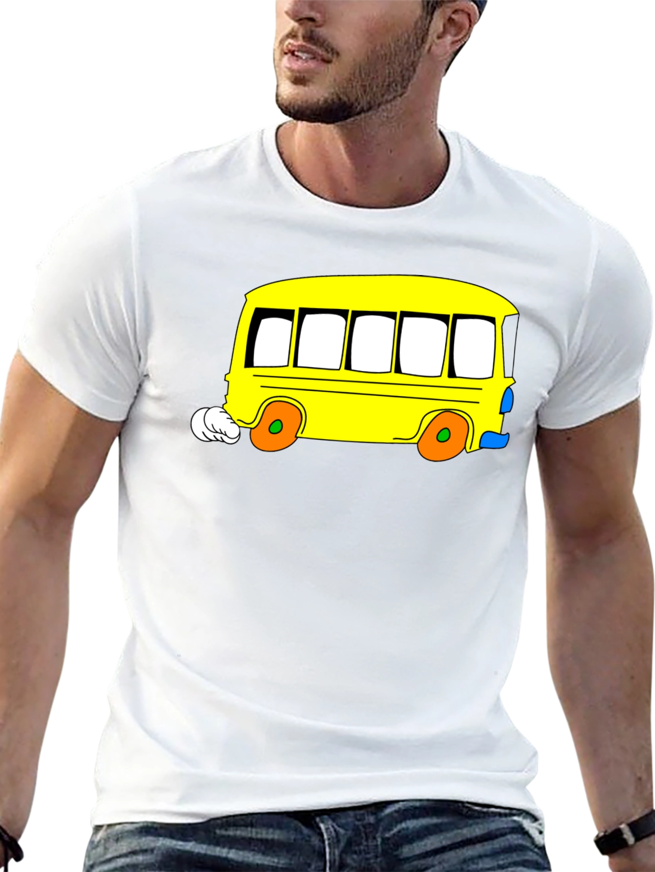 Cartoon Bus Graphic Tee - Black
