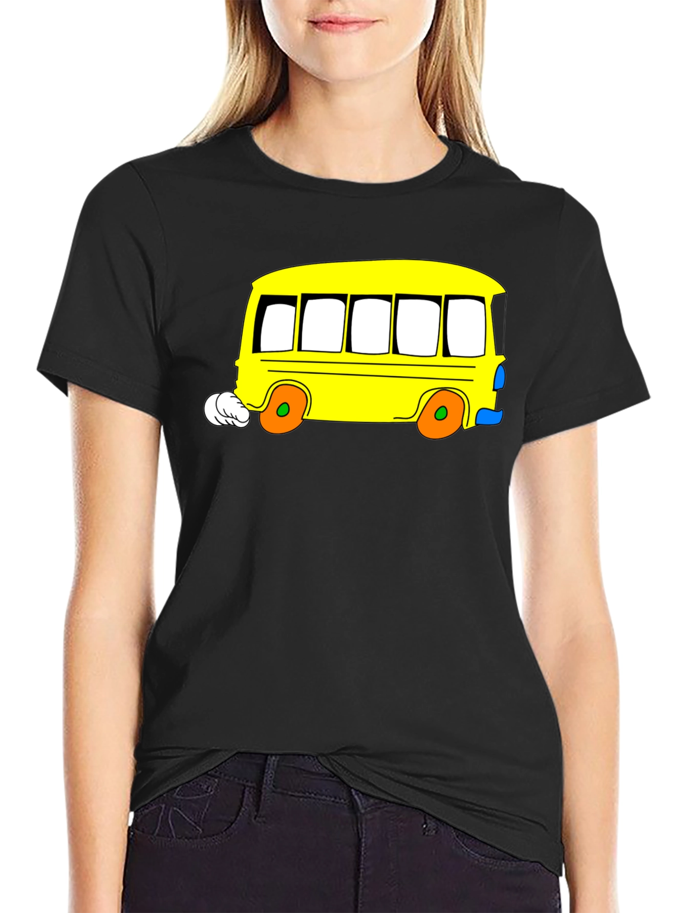 Cartoon Bus Graphic Tee - Black