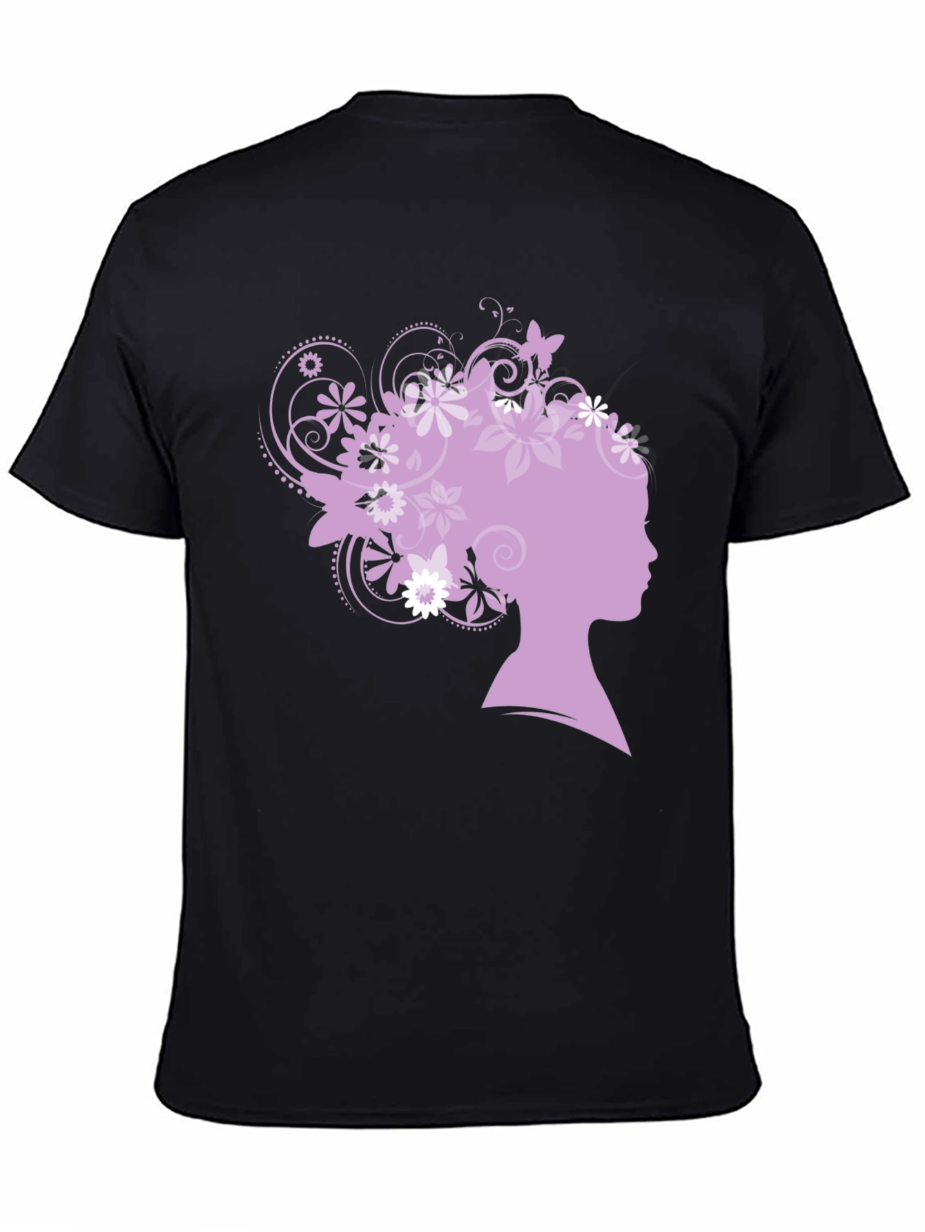 Floral Silhouette Graphic Tee - Black Cotton Blend