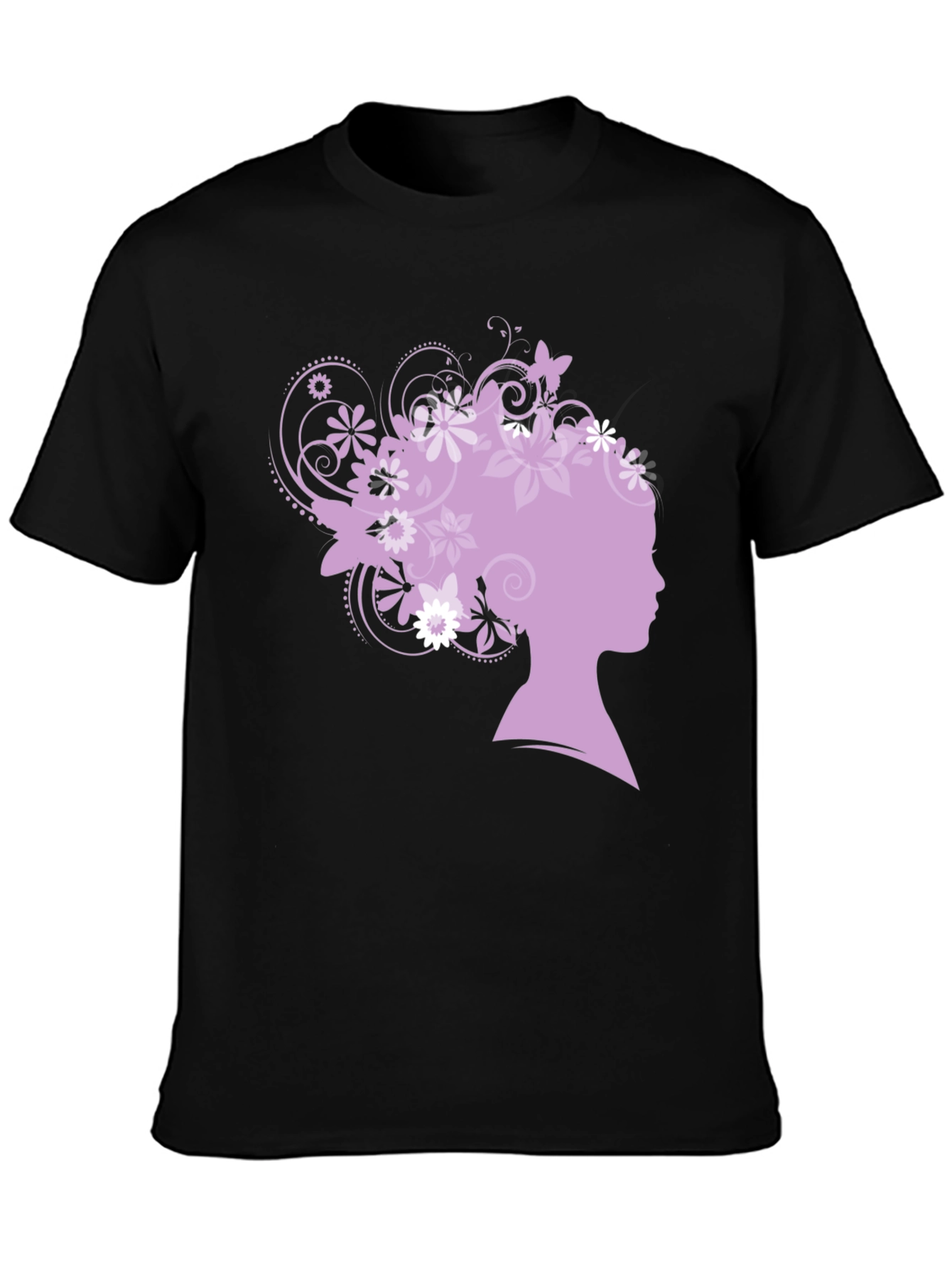 Floral Silhouette Graphic Tee - Black Cotton Blend