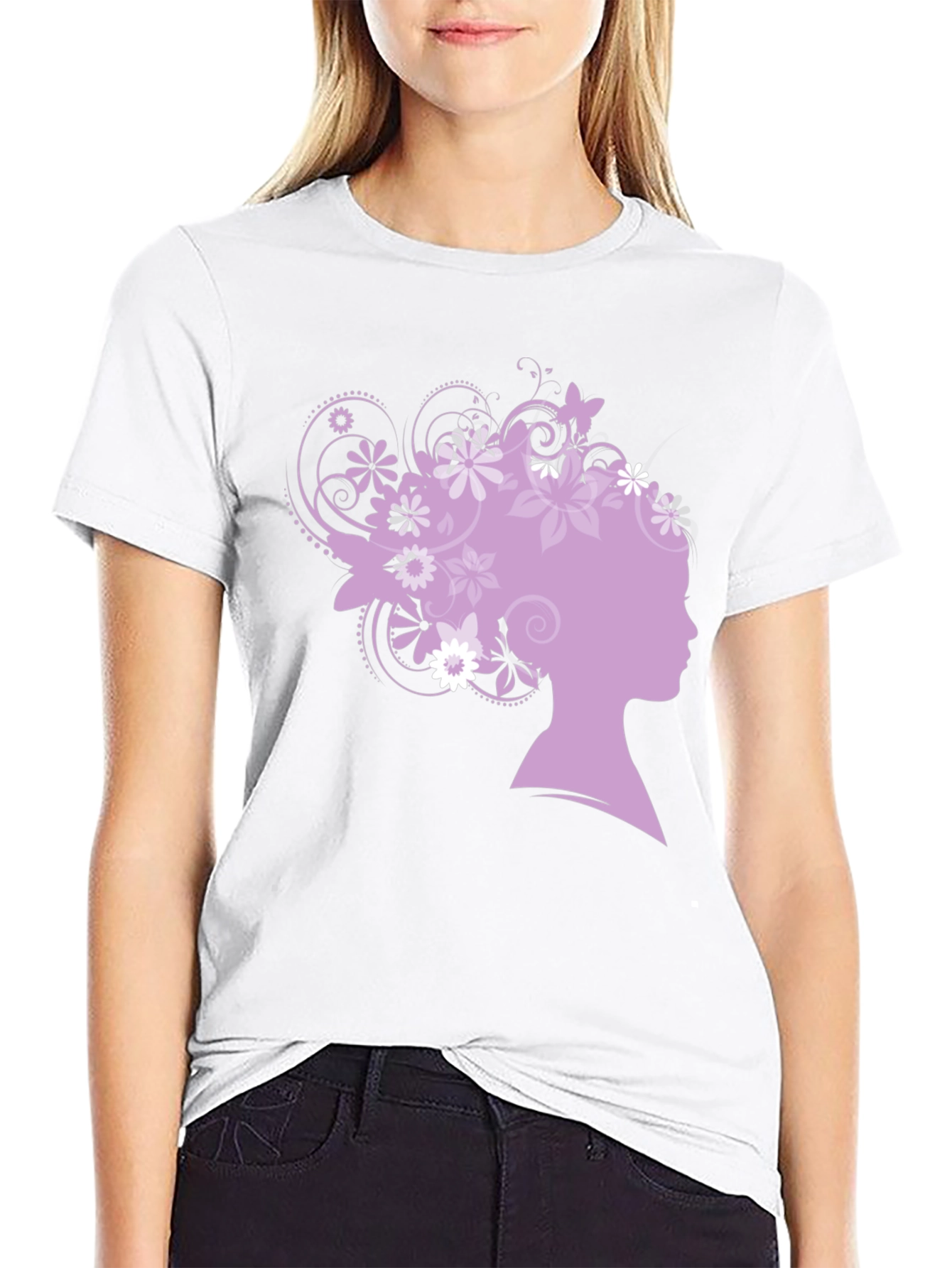 Floral Silhouette Graphic Tee - Black Cotton Blend