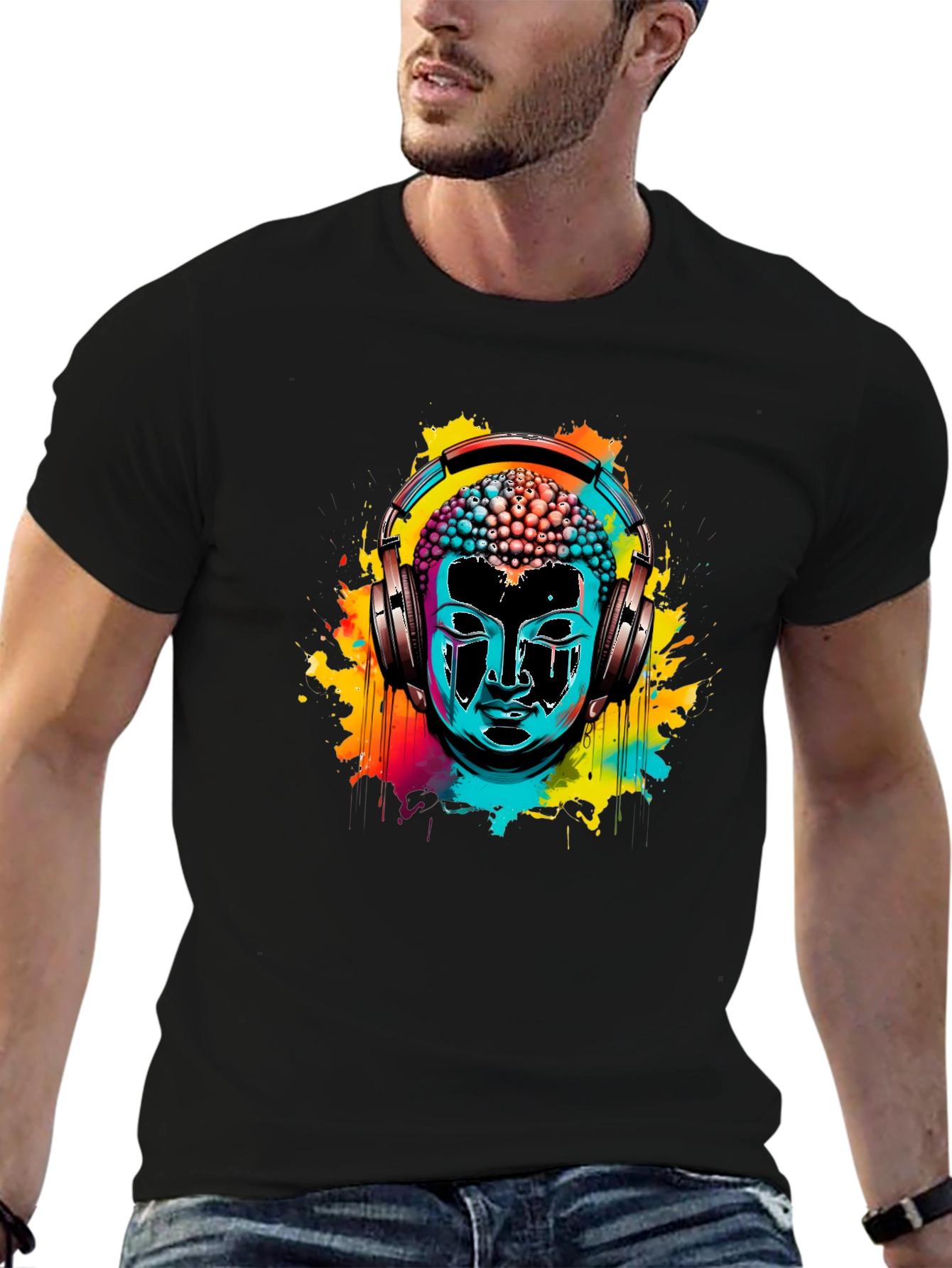 Buddha Headphone Graphic Tee - Vibrant Design
