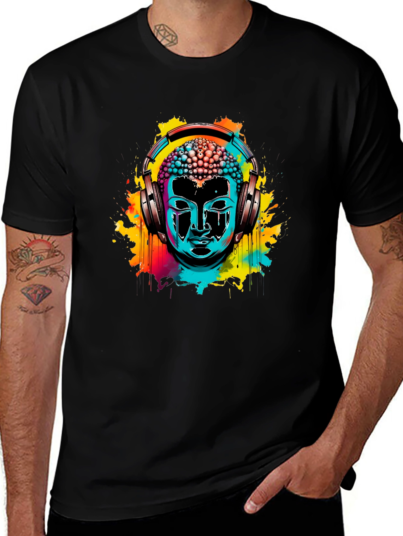 Buddha Headphone Graphic Tee - Vibrant Design