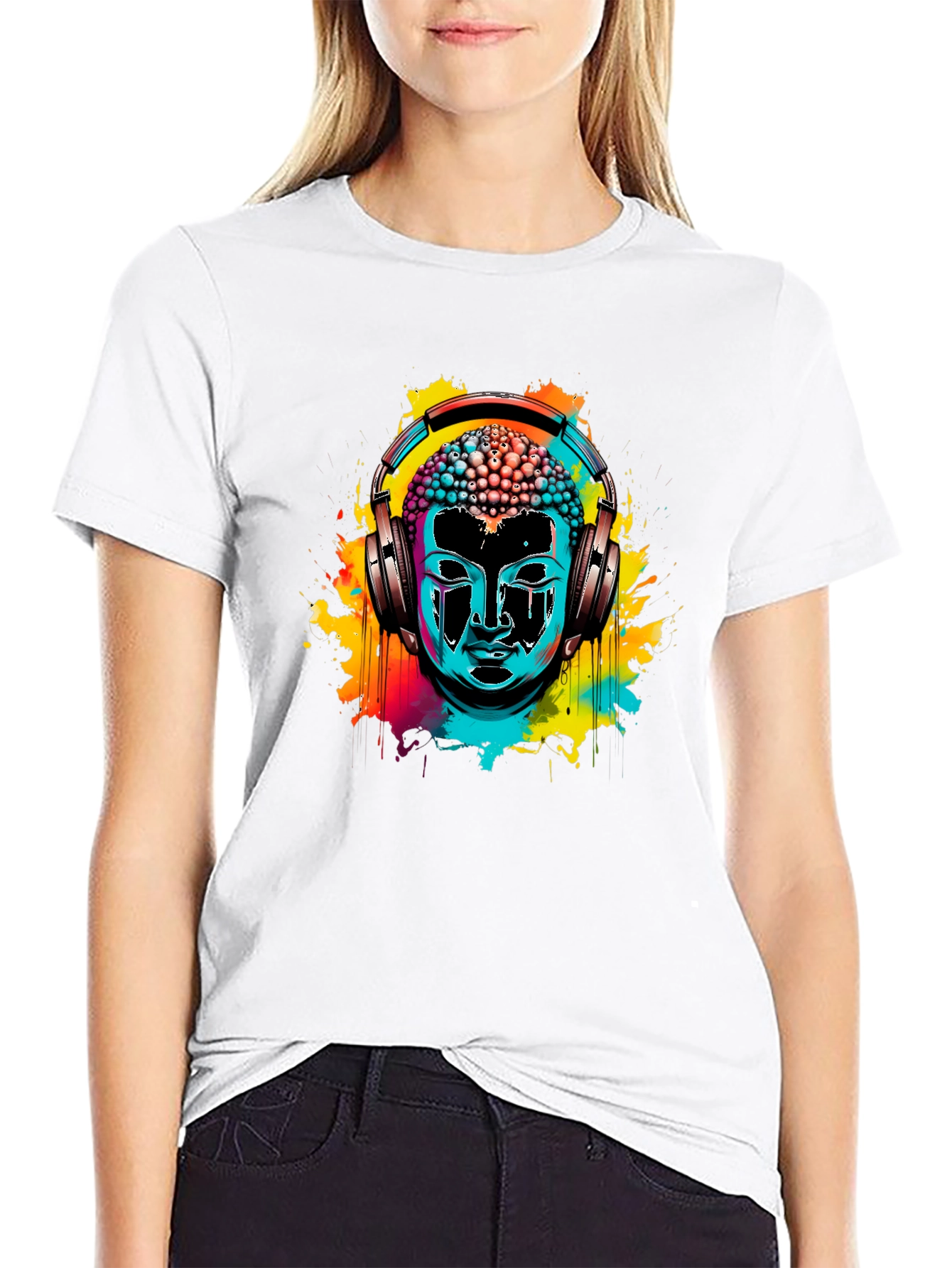 Buddha Headphone Graphic Tee - Vibrant Design