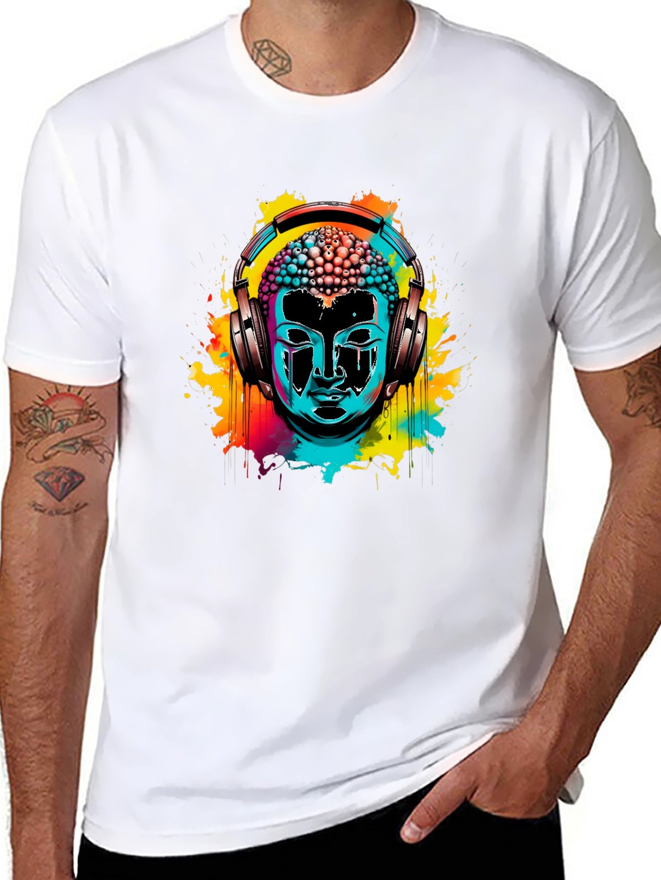 Buddha Headphone Graphic Tee - Vibrant Design
