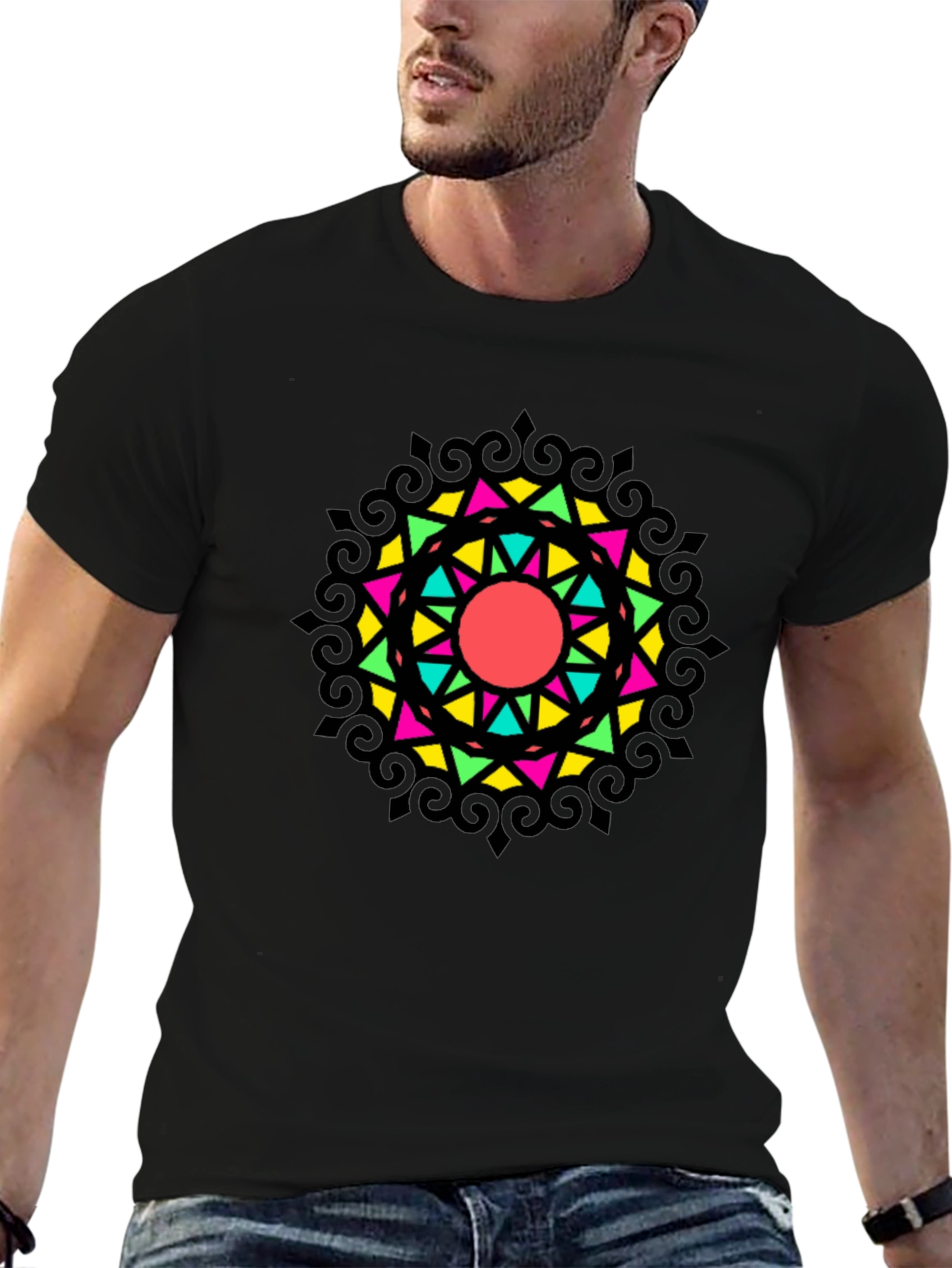Geometric Mandala Graphic Print Black Tee