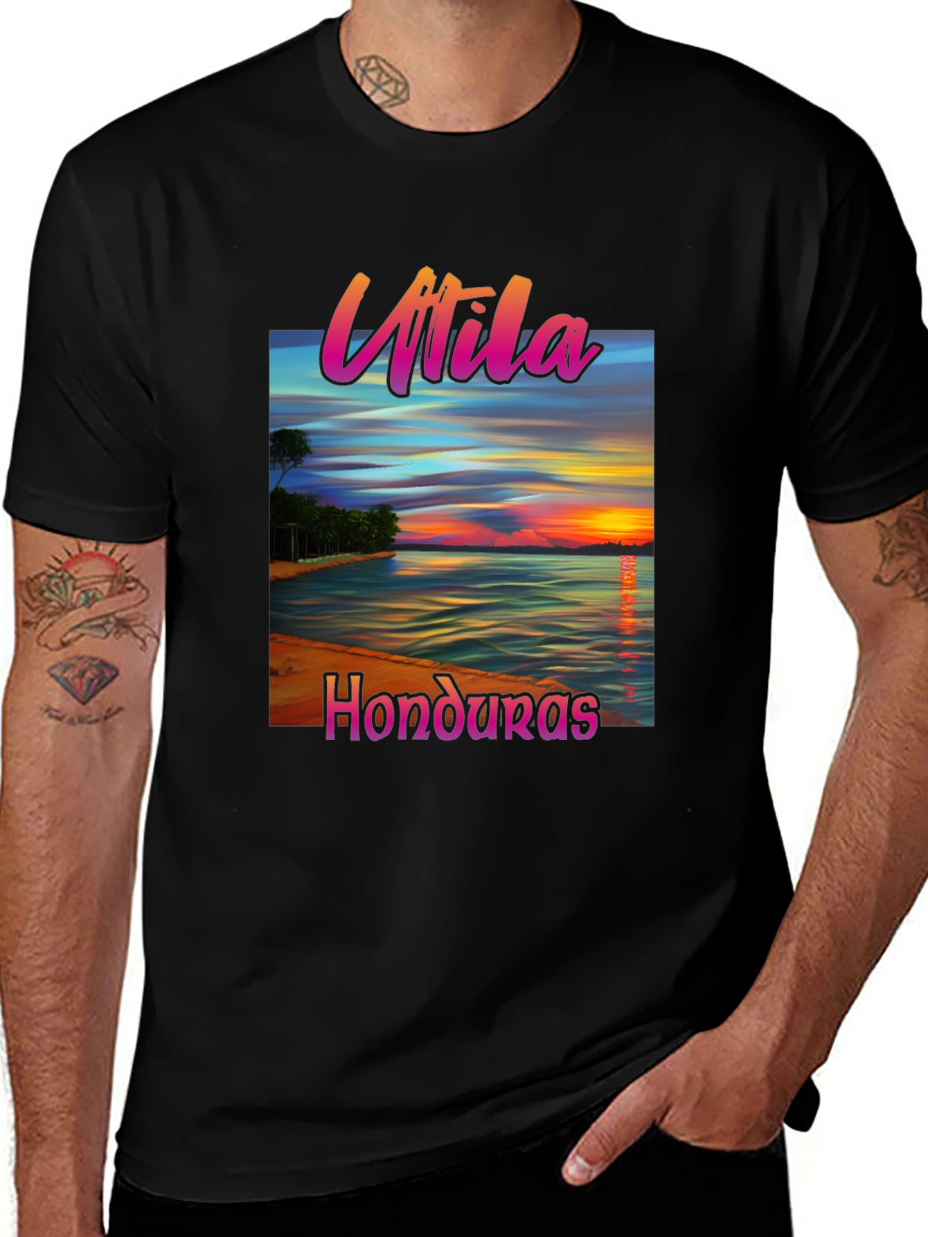 Utila Honduras Black T-Shirt Tropical Vacation