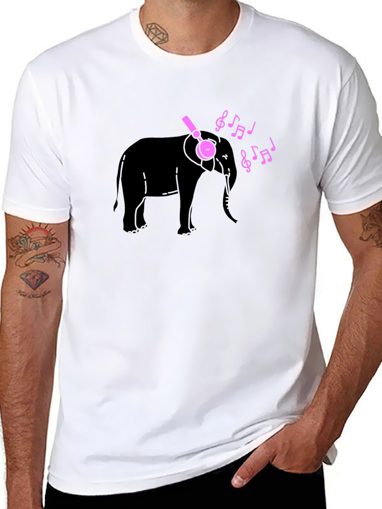 Elephant Music Tee - Black Cotton T-Shirt