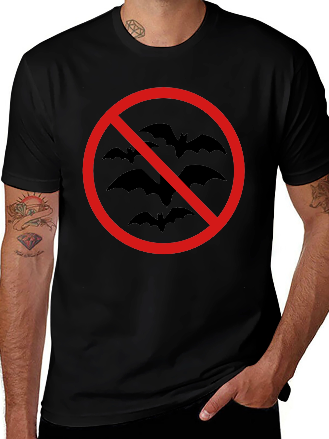 No Bats Allowed T-Shirt - Black Cotton Tee
