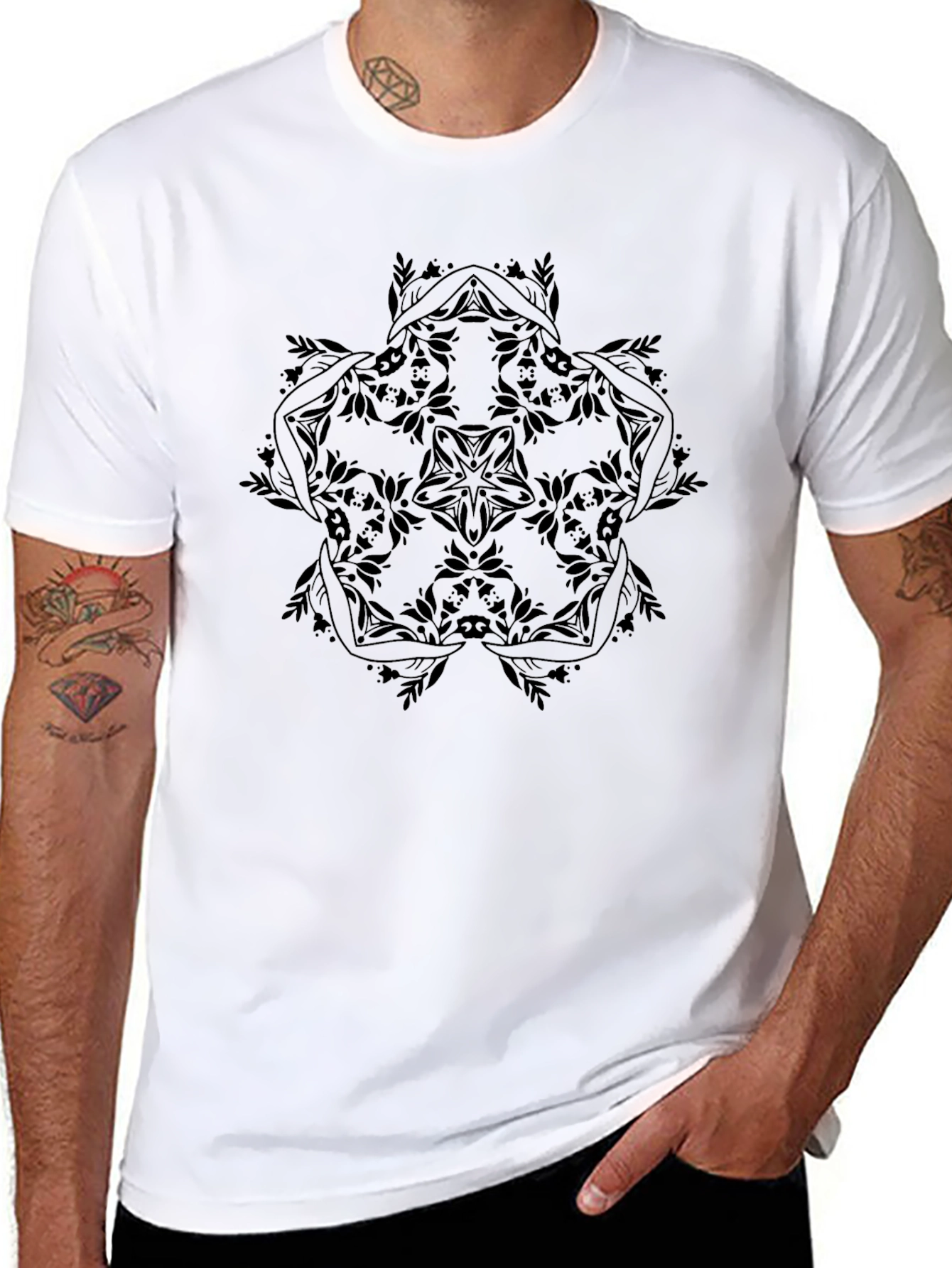 Black Mandala Graphic Tee - Mens Casual Shirt