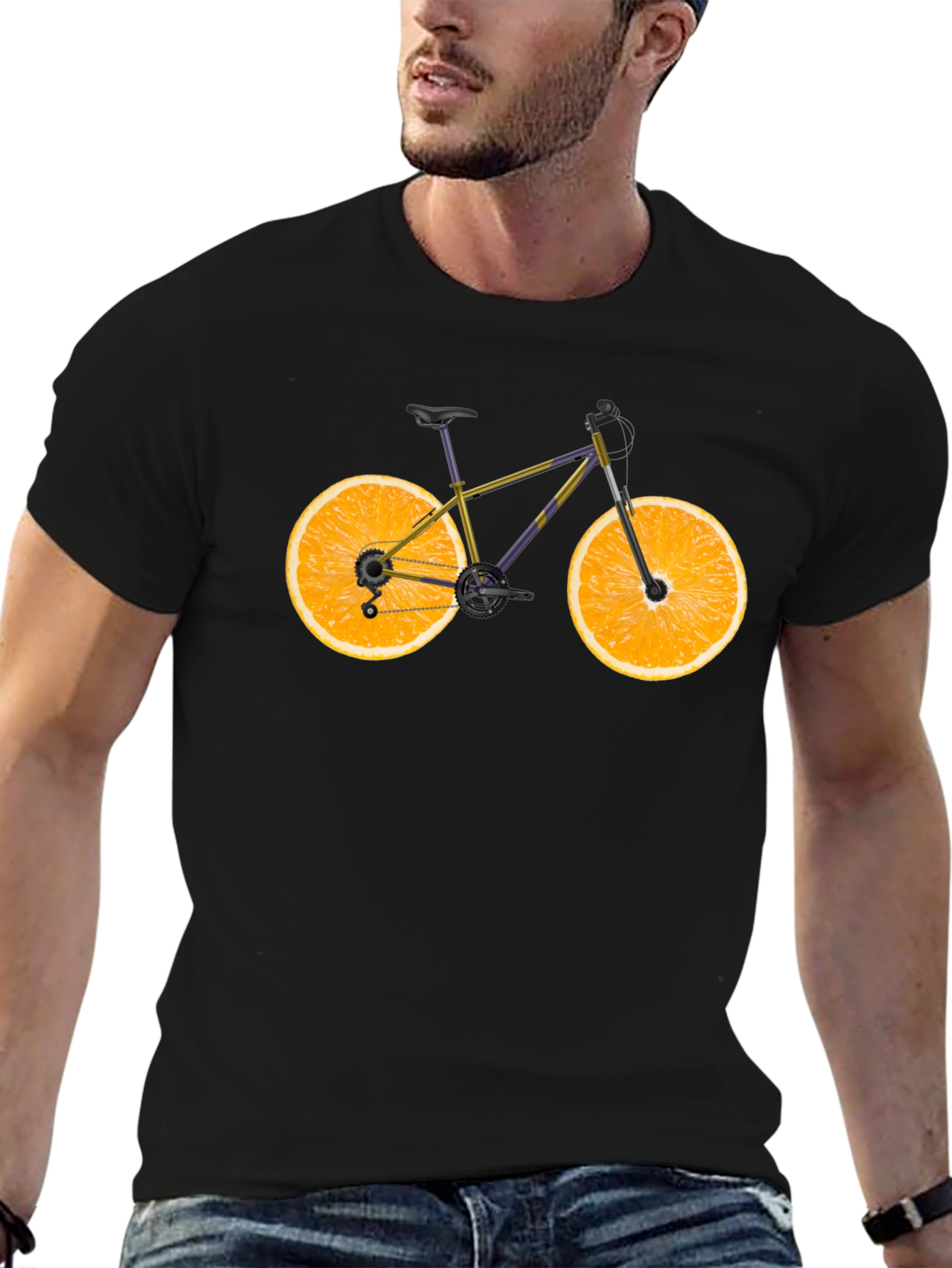Novelty Orange Bike Graphic T-Shirt