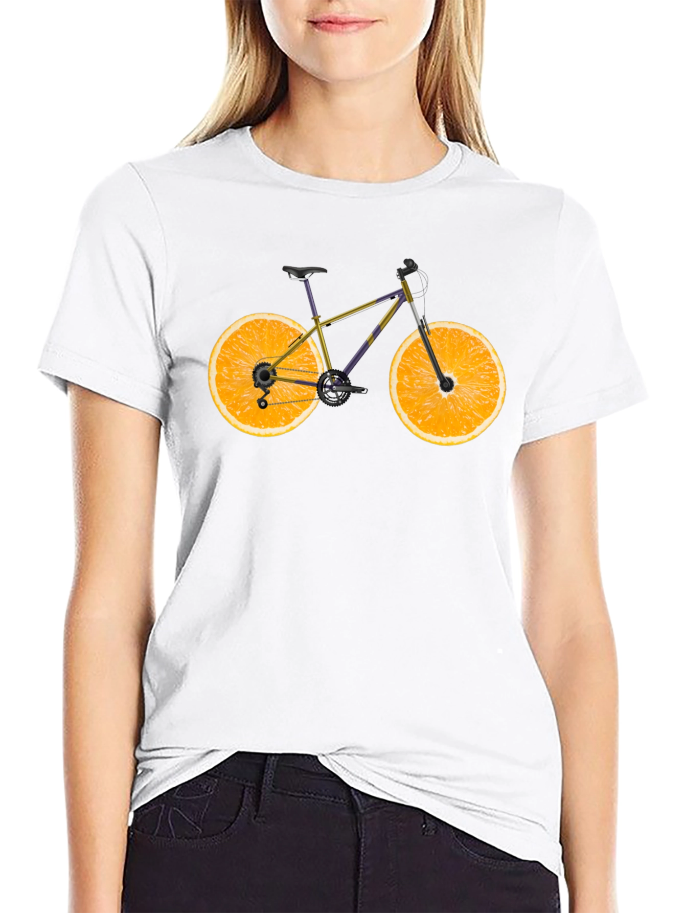 Novelty Orange Bike Graphic T-Shirt