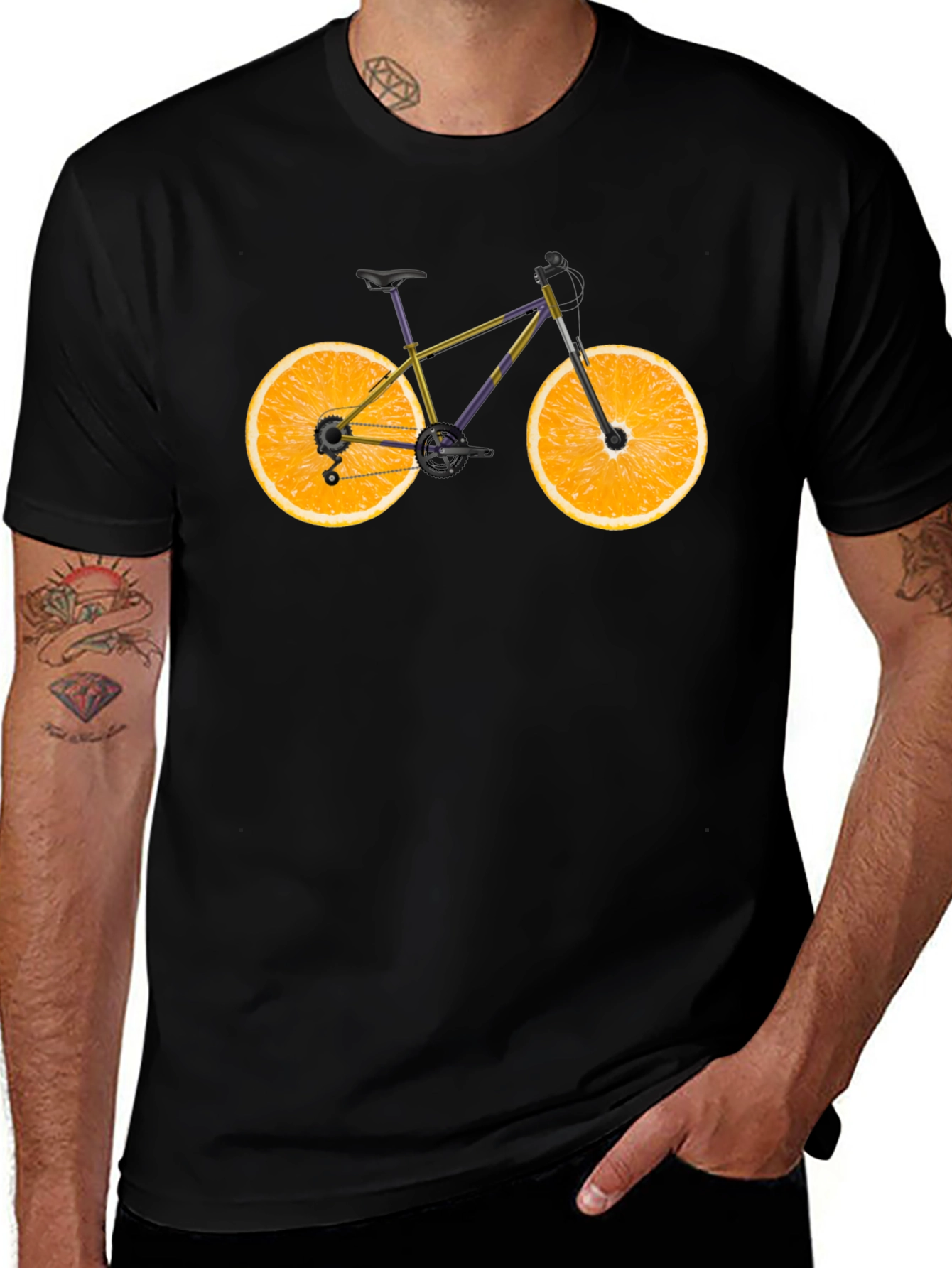 Novelty Orange Bike Graphic T-Shirt