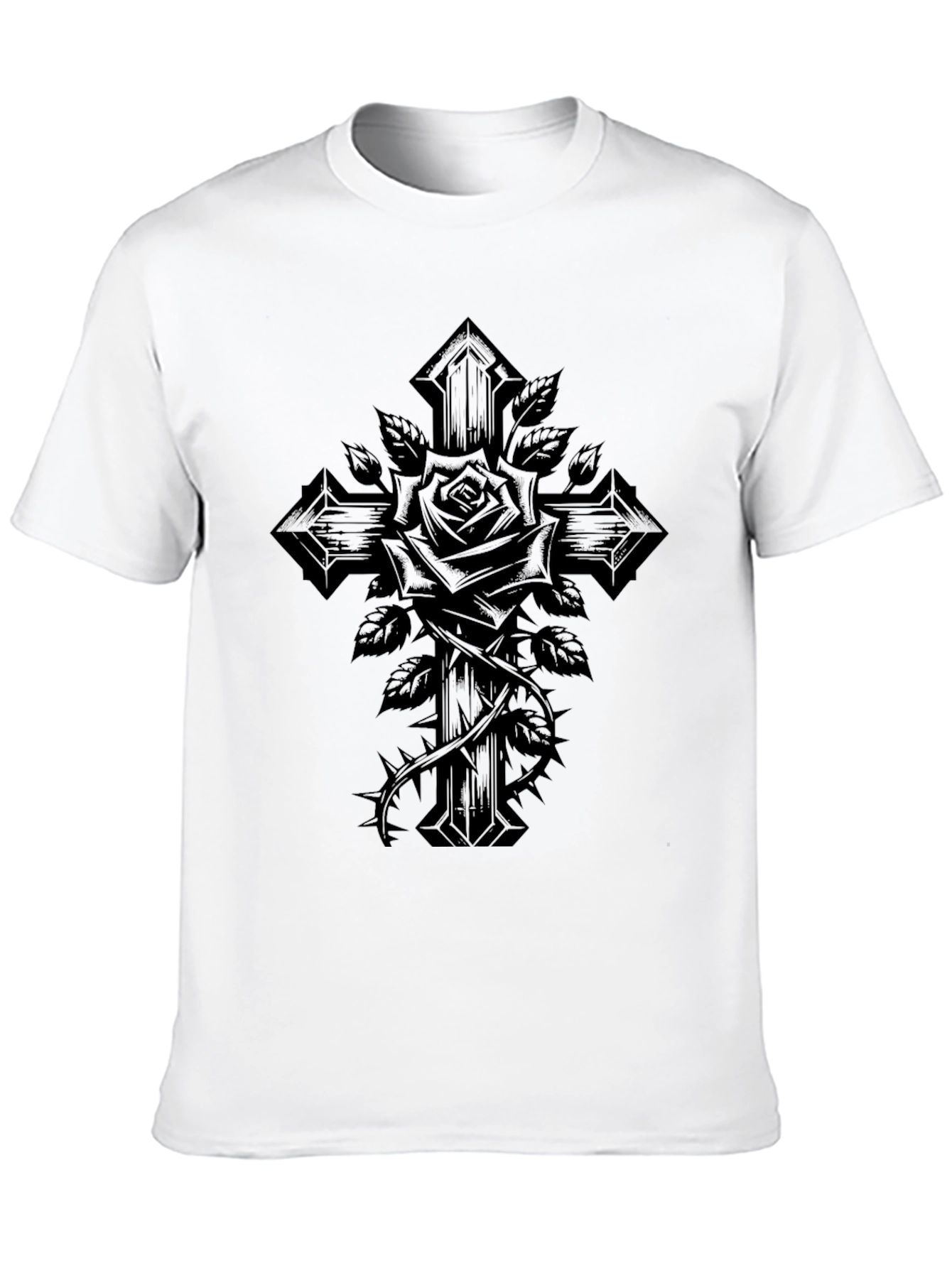 Gothic Rose Cross Graphic Tee - Black