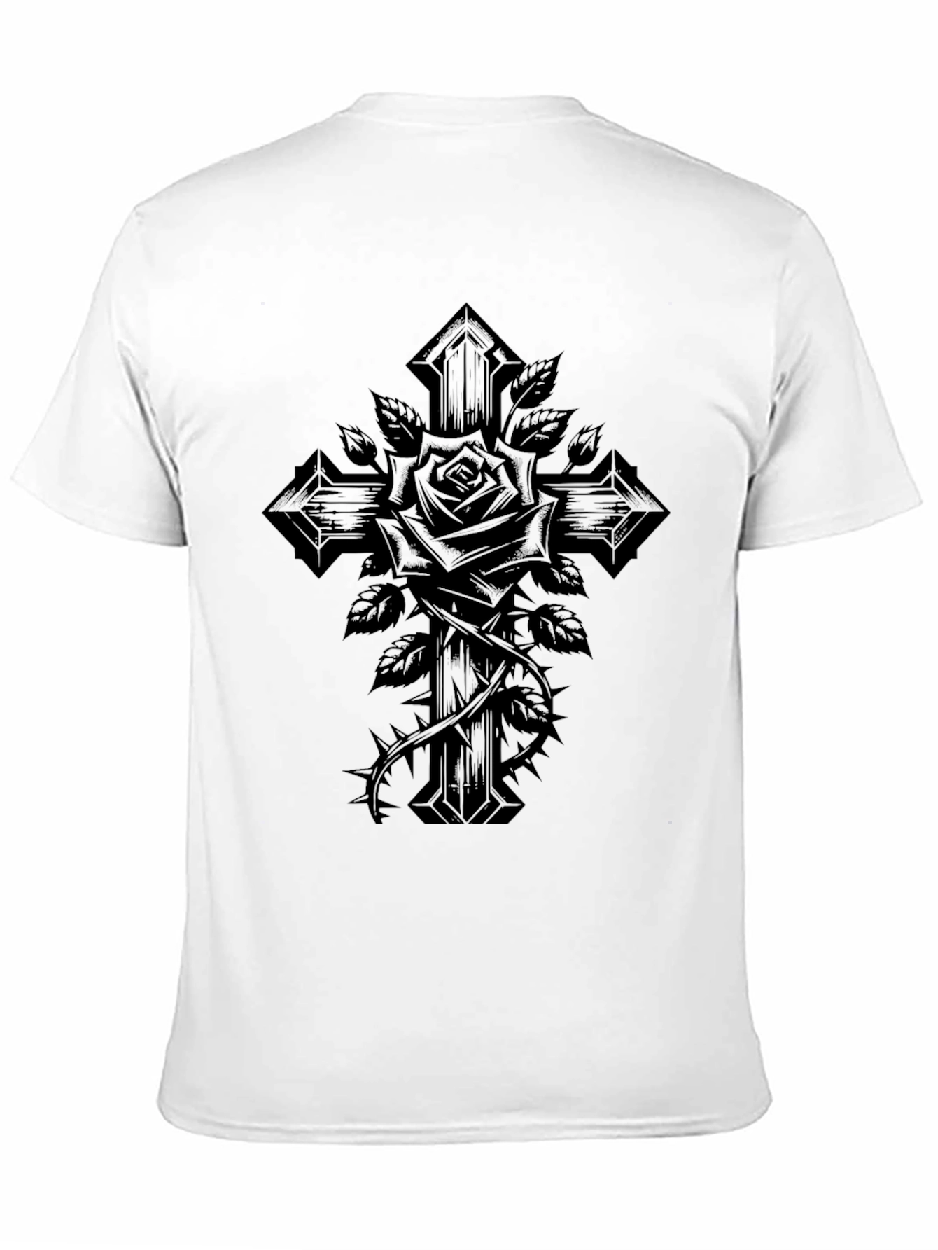 Gothic Rose Cross Graphic Tee - Black