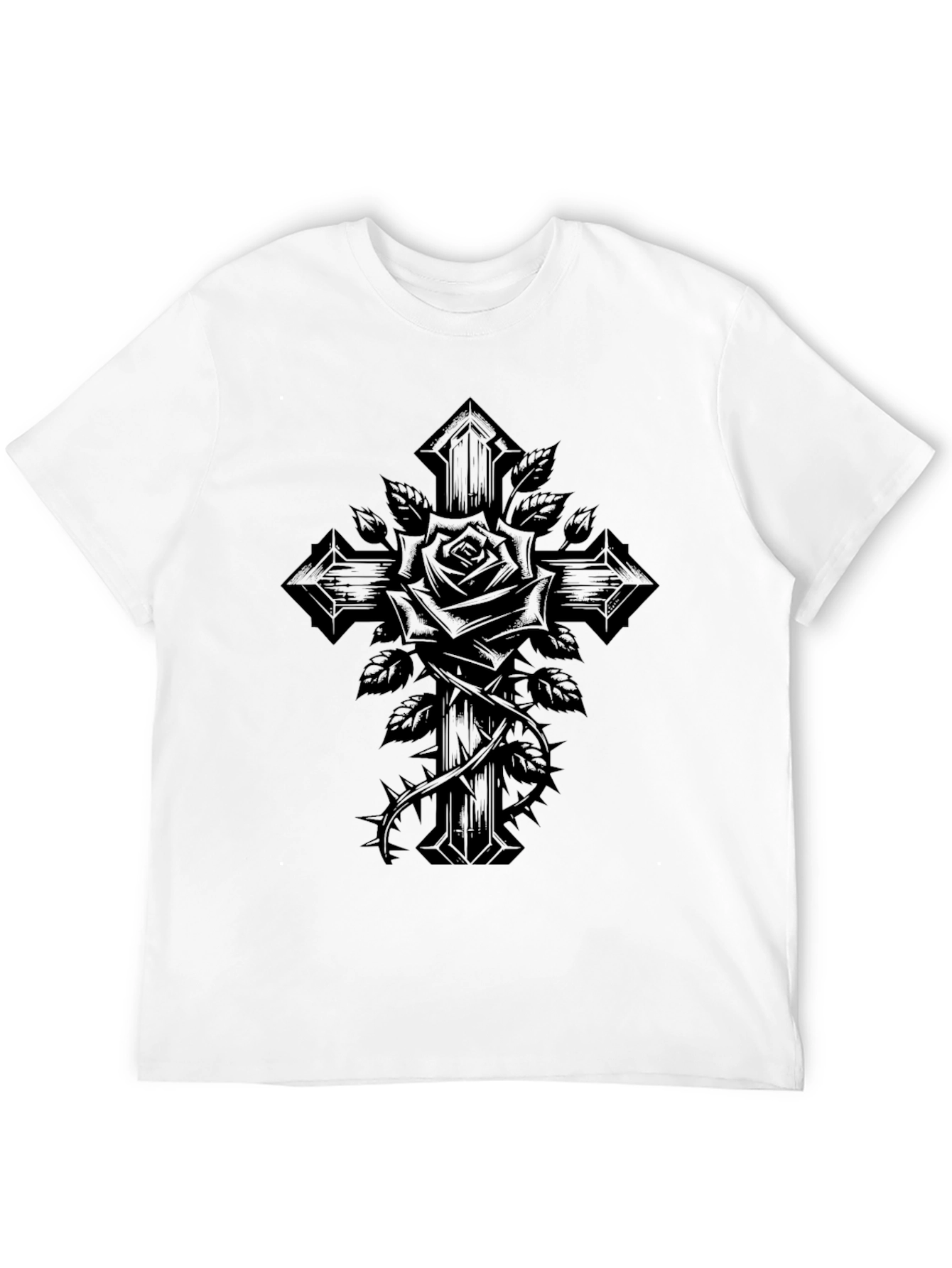 Gothic Rose Cross Graphic Tee - Black