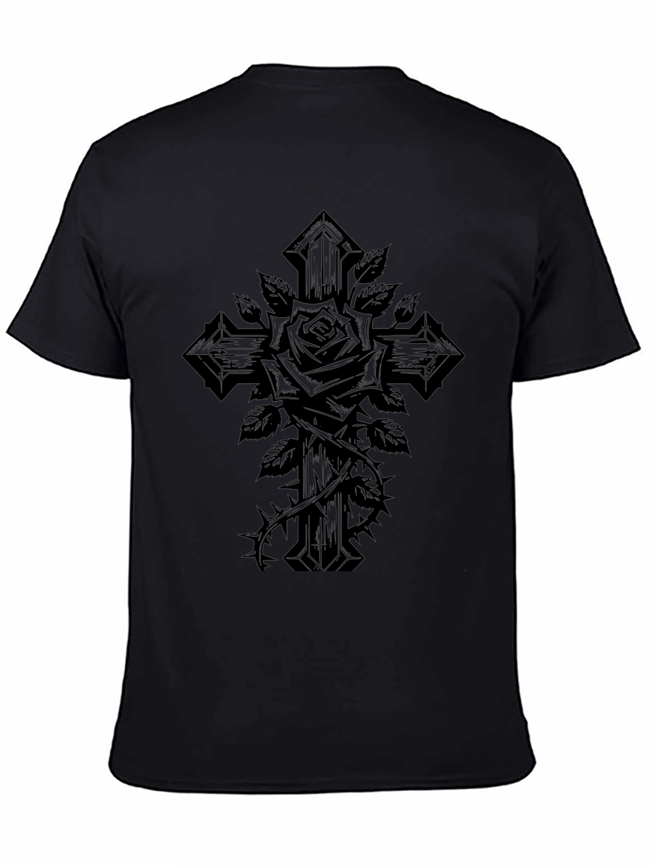 Gothic Rose Cross Graphic Tee - Black