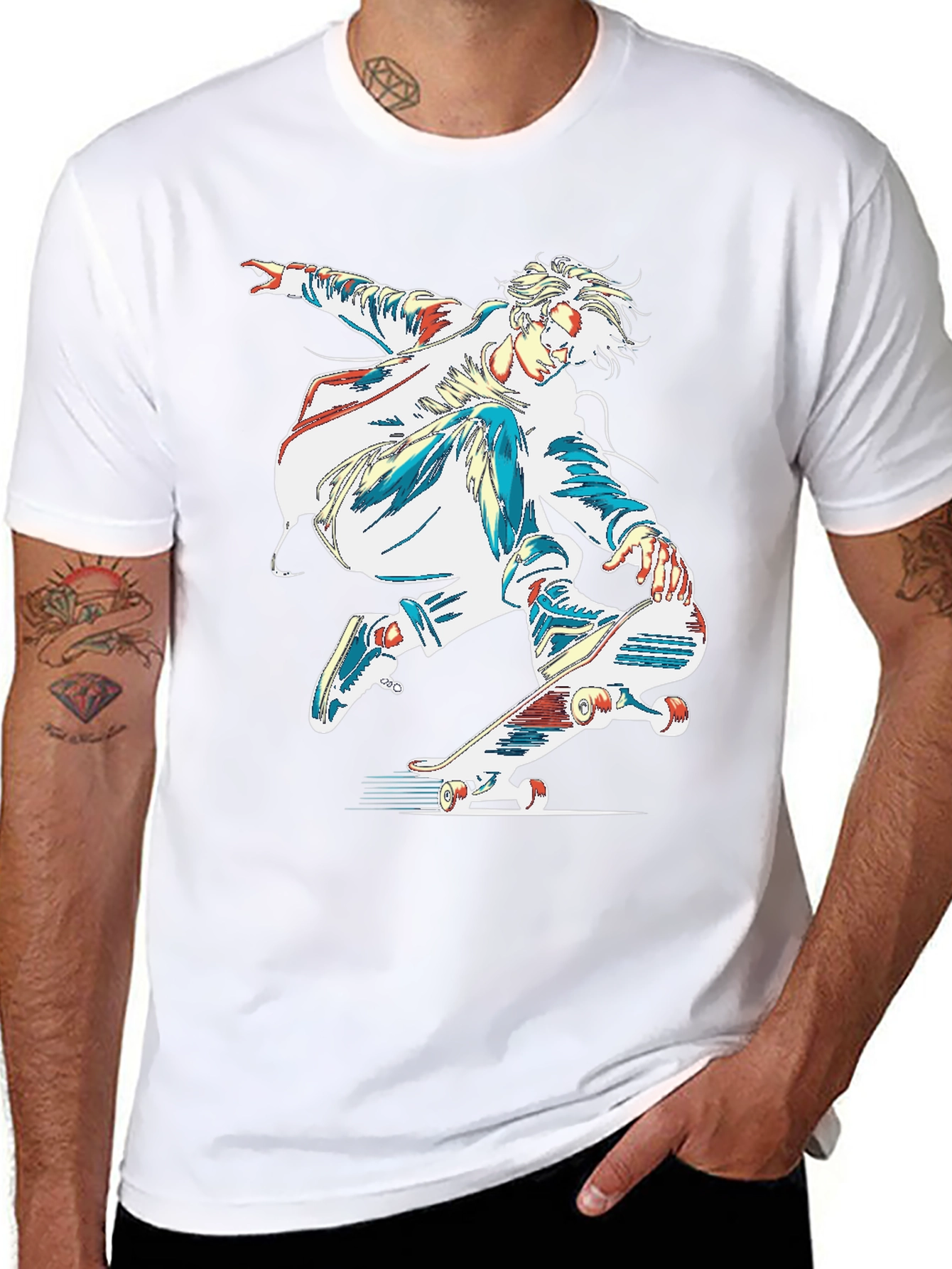Skateboarder Graphic Print Black T-Shirt