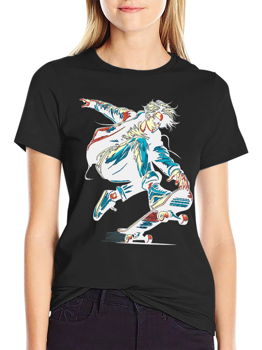 Skateboarder Graphic Print Black T-Shirt