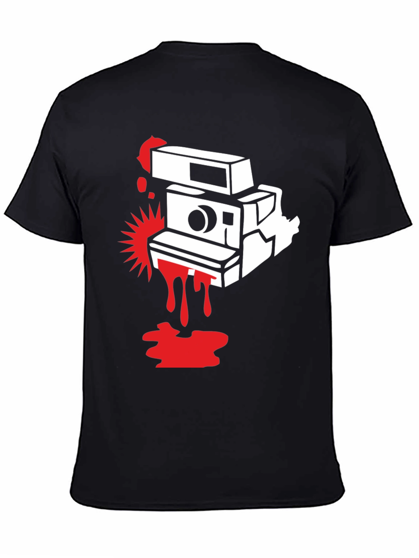 Retro Camera Graphic Tee - Black Cotton T-Shirt