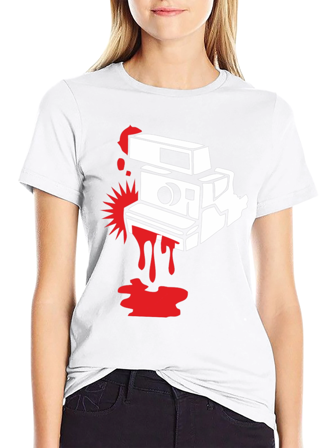 Retro Camera Graphic Tee - Black Cotton T-Shirt