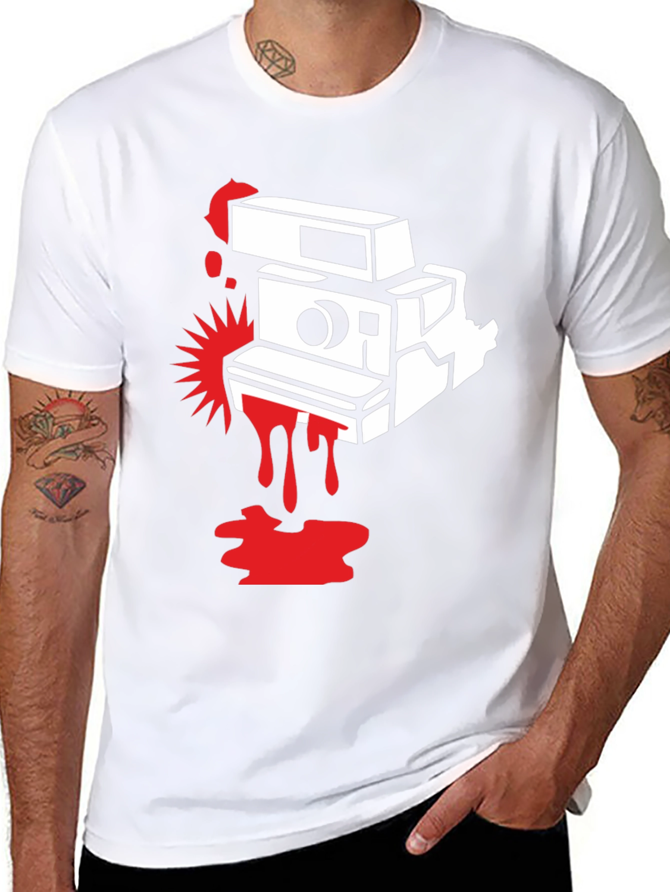Retro Camera Graphic Tee - Black Cotton T-Shirt