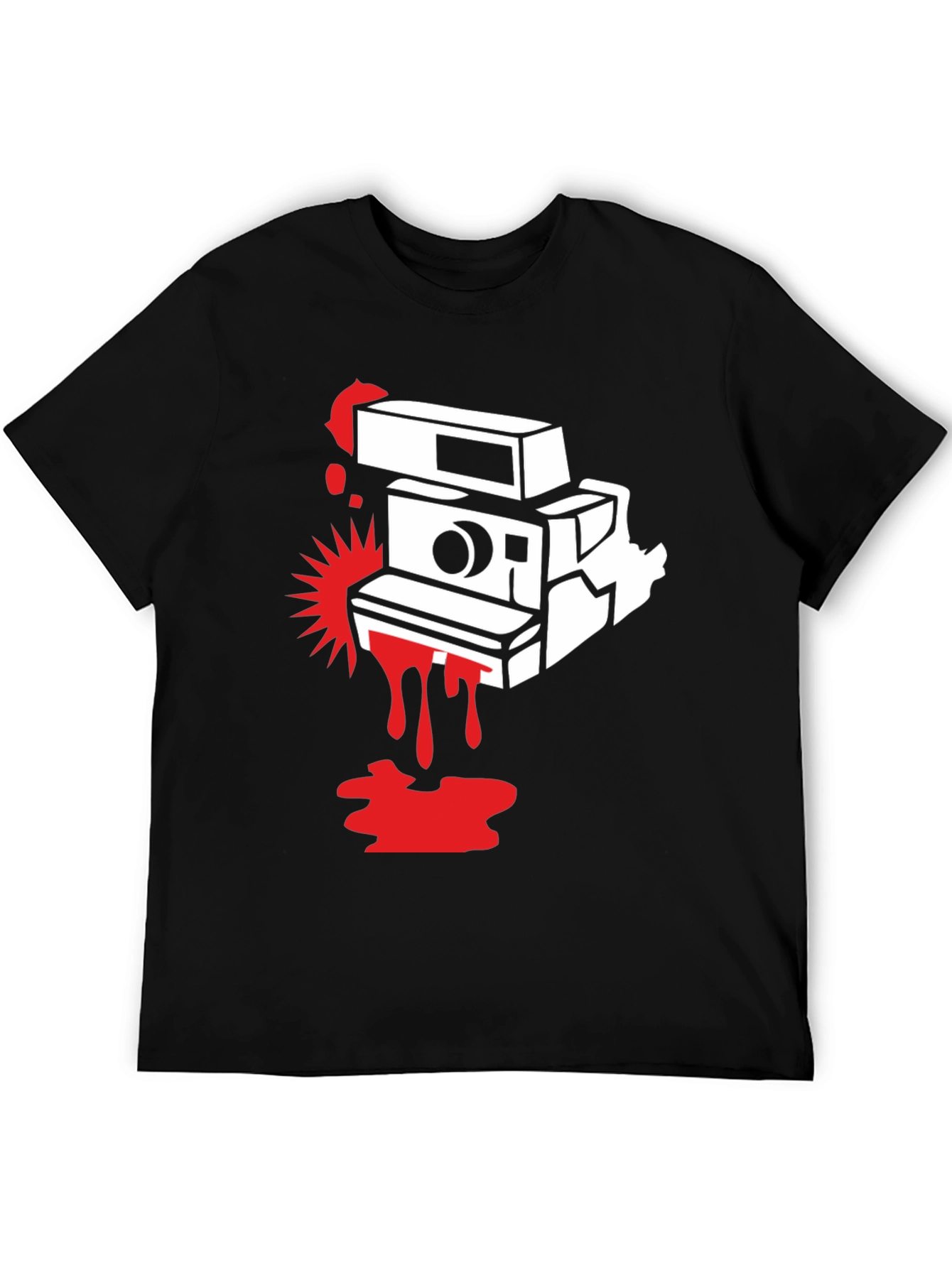 Retro Camera Graphic Tee - Black Cotton T-Shirt