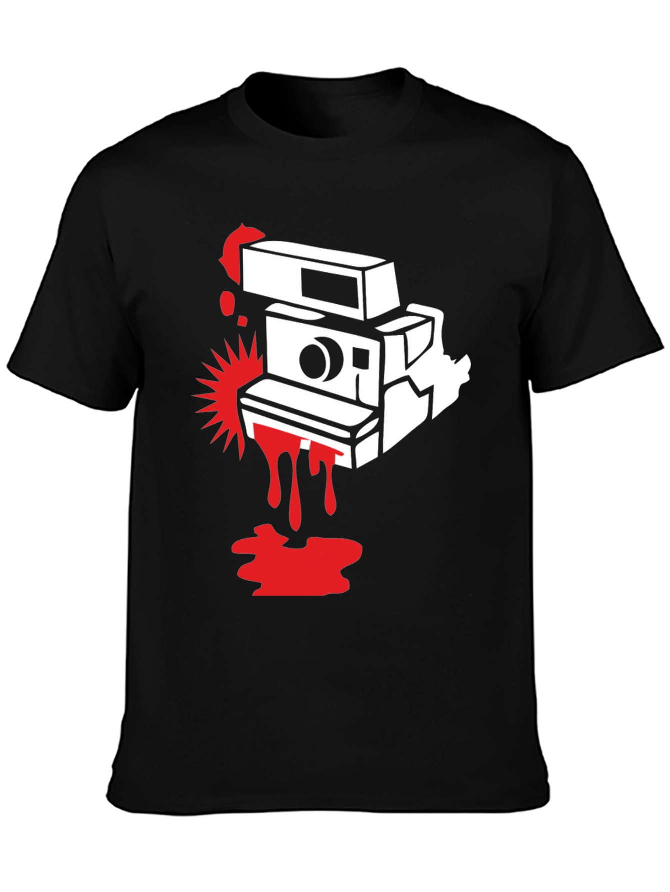 Retro Camera Graphic Tee - Black Cotton T-Shirt