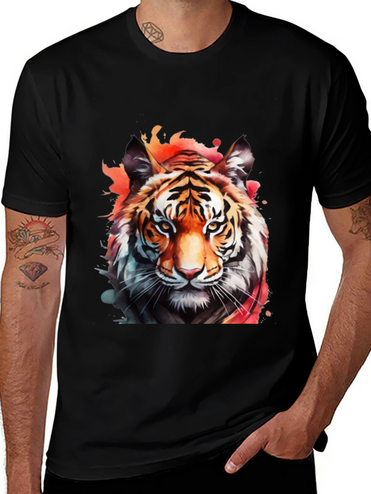 Watercolor Tiger Graphic Tee - Mens Black T-Shirt