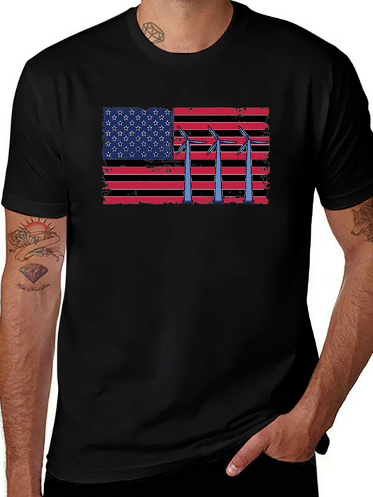 American Flag Wind Turbine T-Shirt