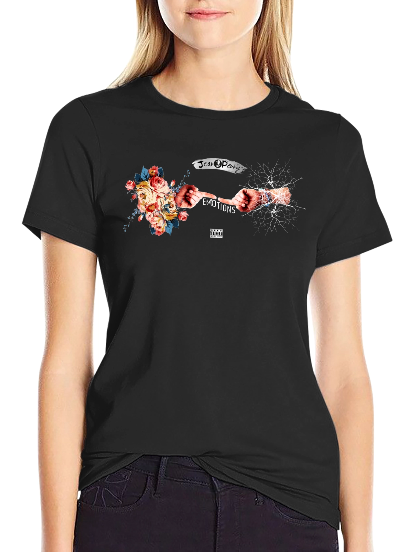 Emotions Graphic Print Black T-Shirt