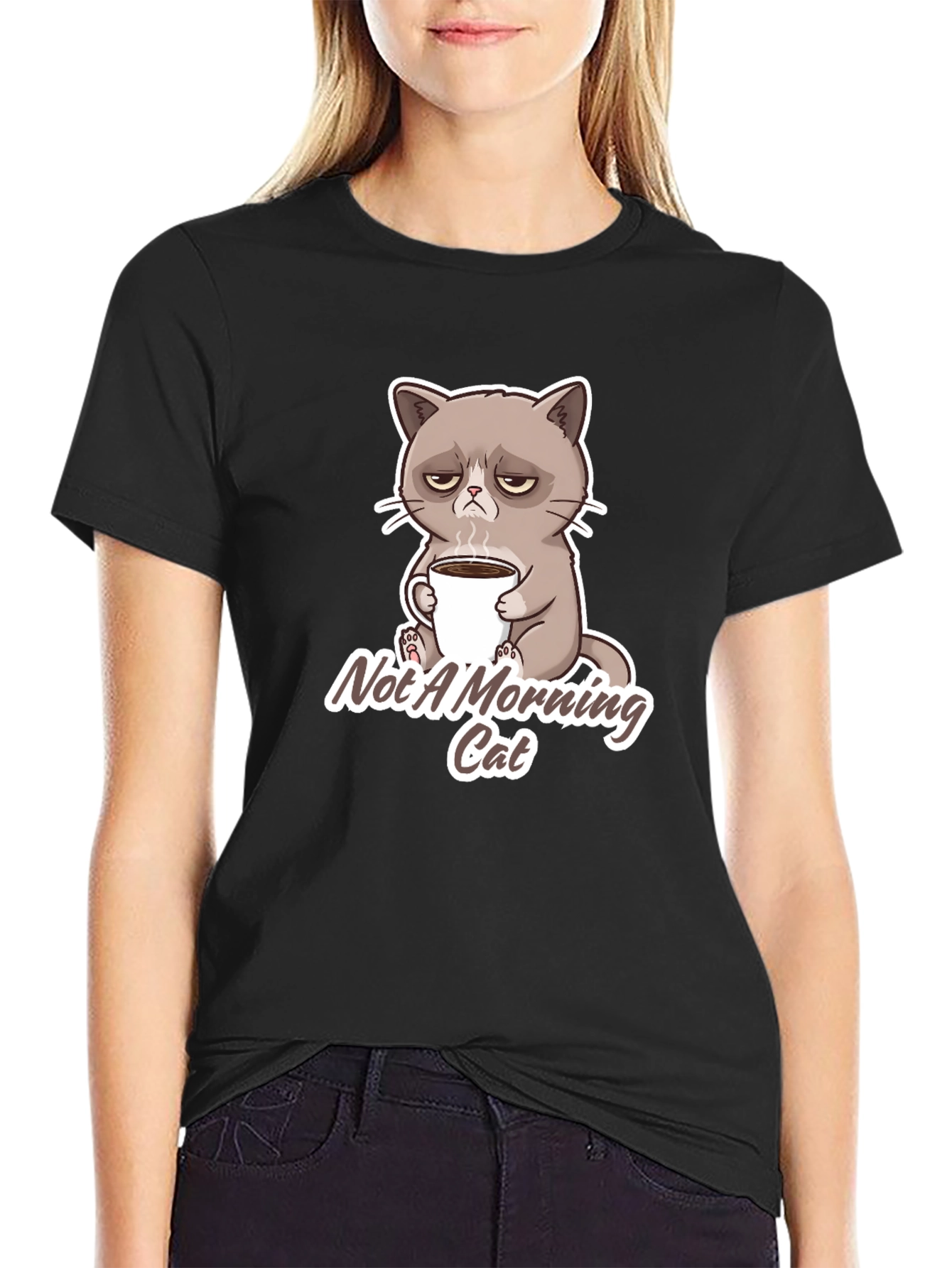 Grumpy Cat Not a Morning Cat Black T-Shirt