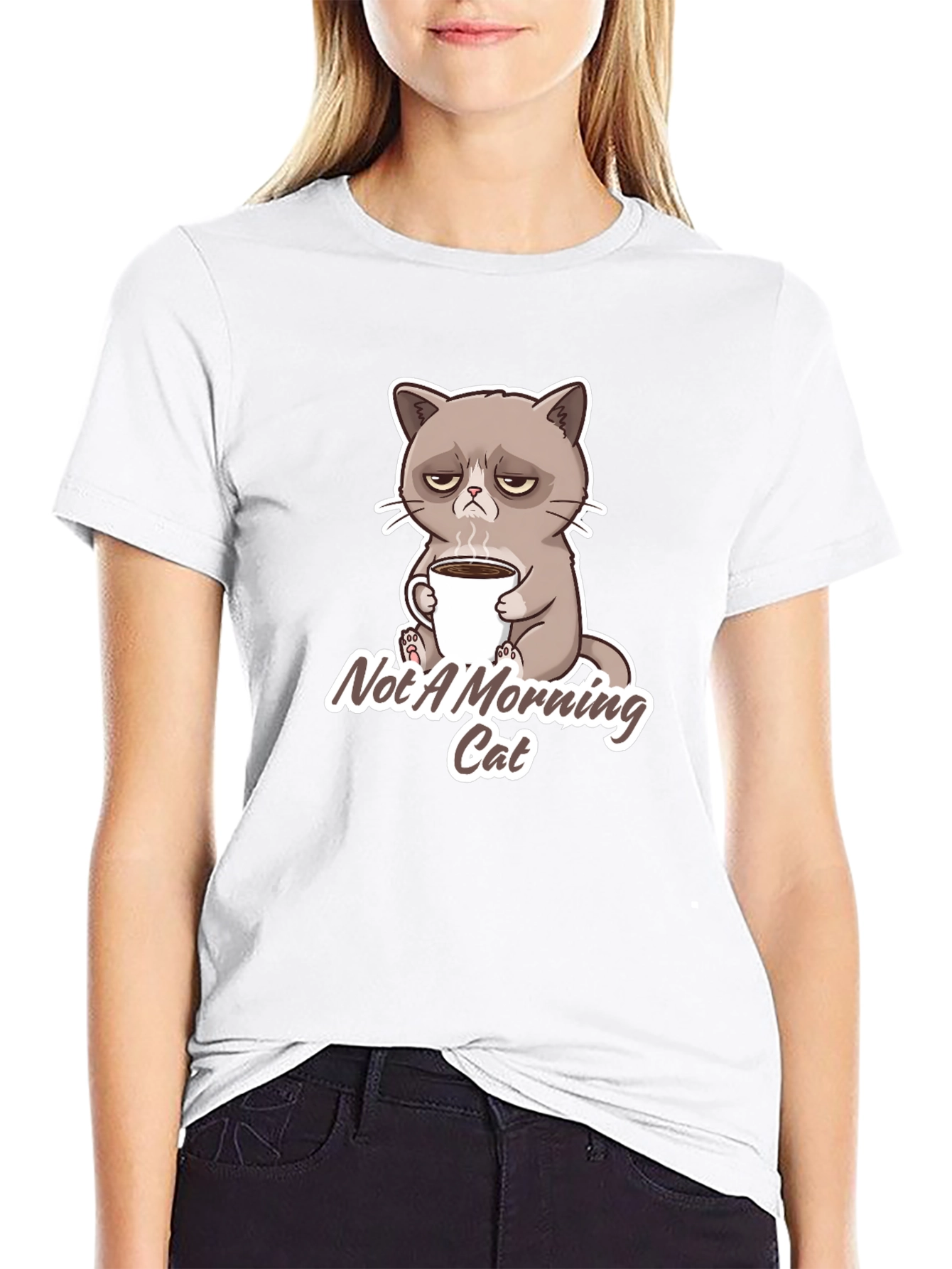 Grumpy Cat Not a Morning Cat Black T-Shirt