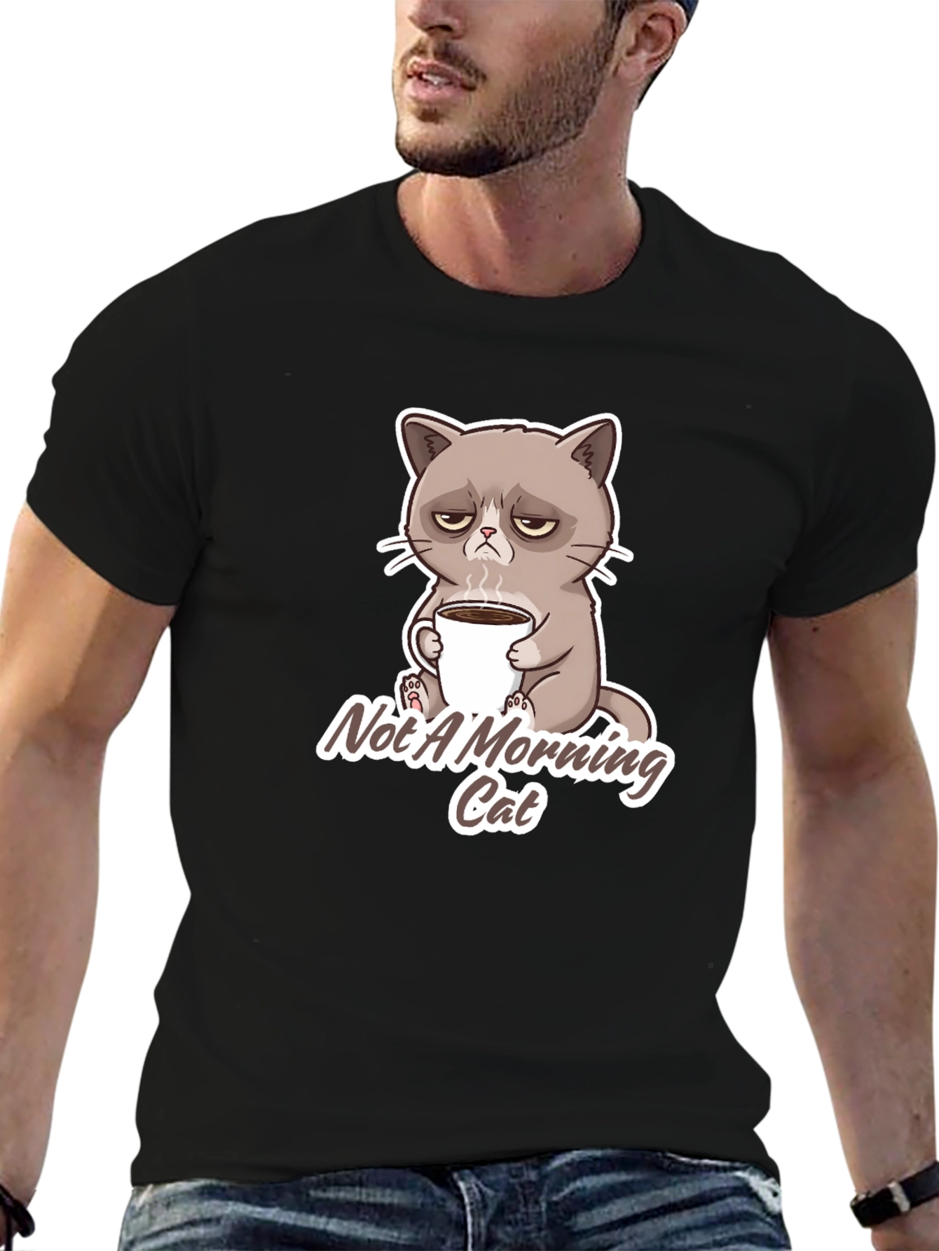 Grumpy Cat Not a Morning Cat Black T-Shirt