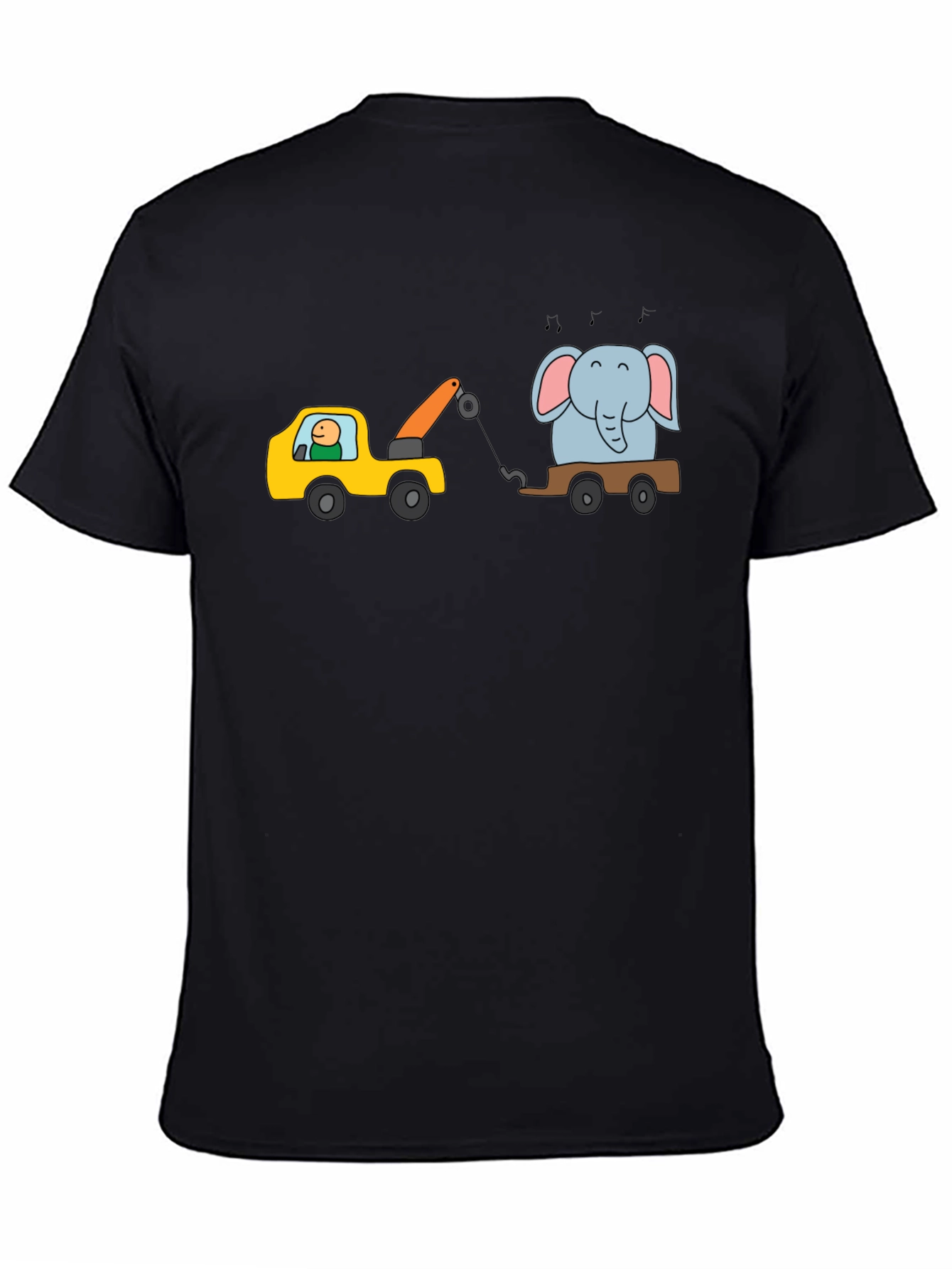 Cartoon Elephant Tow Truck Mens Black T-Shirt