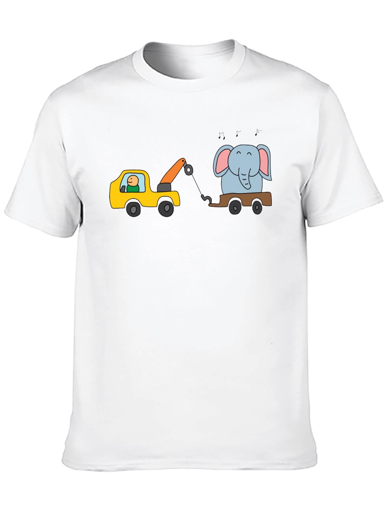 Cartoon Elephant Tow Truck Mens Black T-Shirt