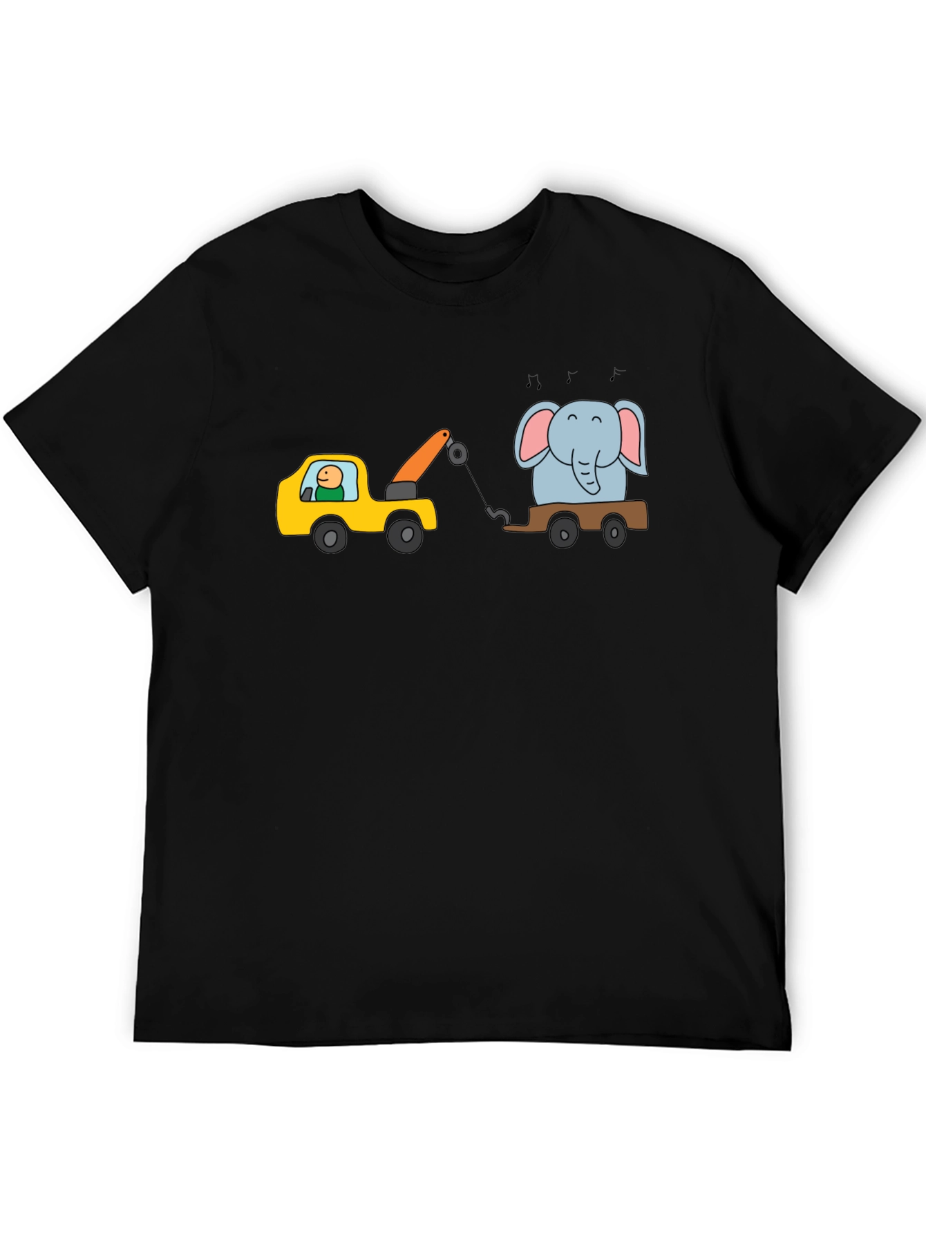 Cartoon Elephant Tow Truck Mens Black T-Shirt