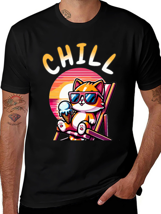 Chill Cat T-Shirt: Relaxed Cartoon Graphic Tee
