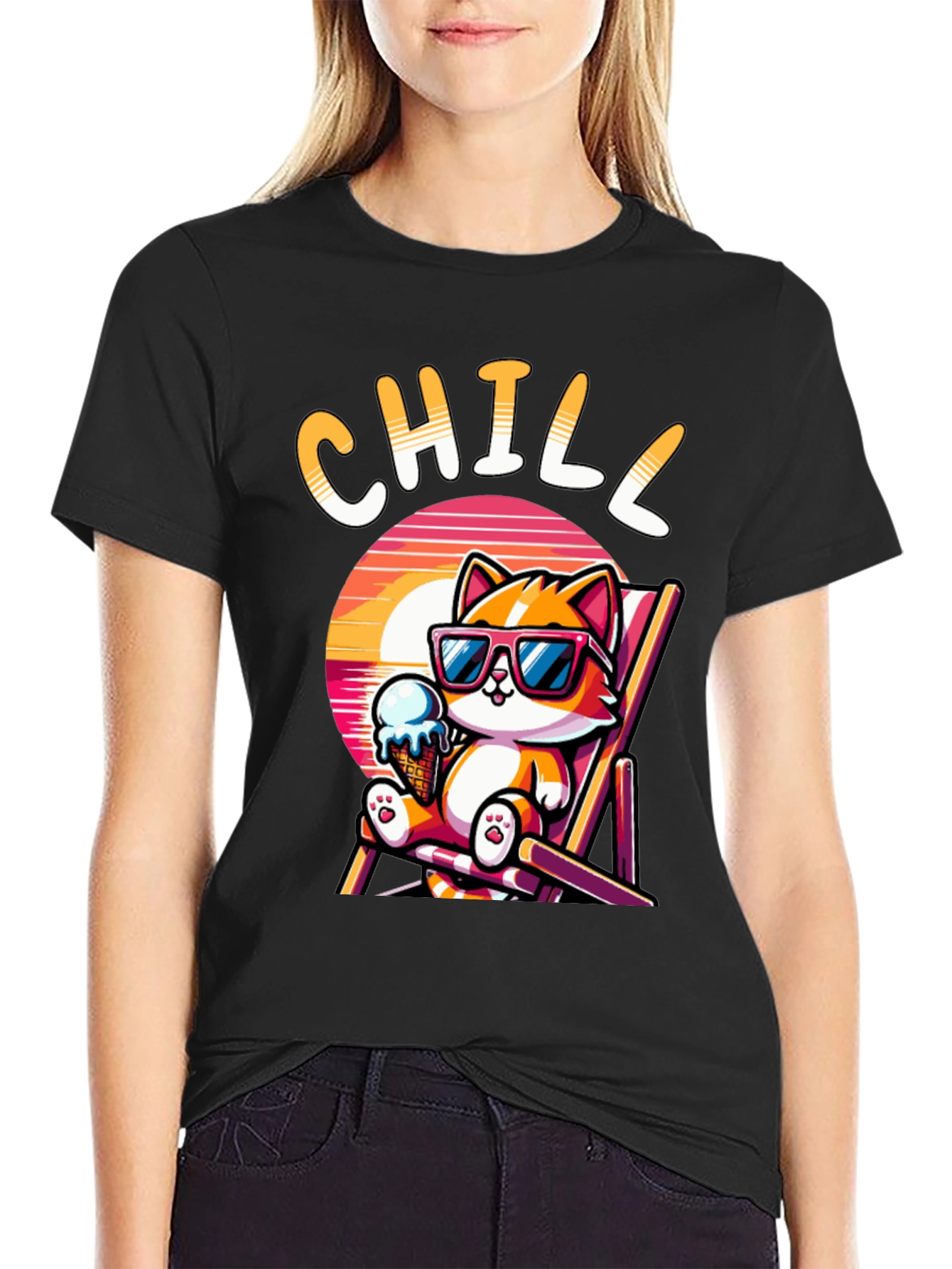 Chill Cat T-Shirt: Relaxed Cartoon Graphic Tee