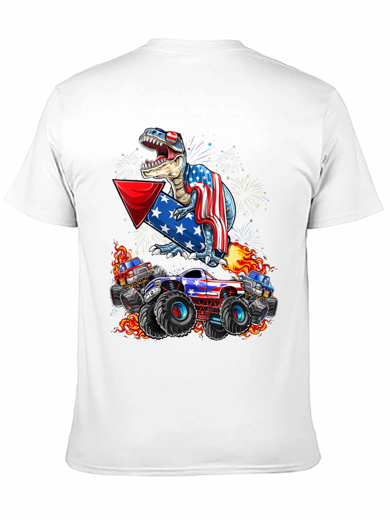 Patriotic Dinosaur & Monster Truck Graphic T-Shirt