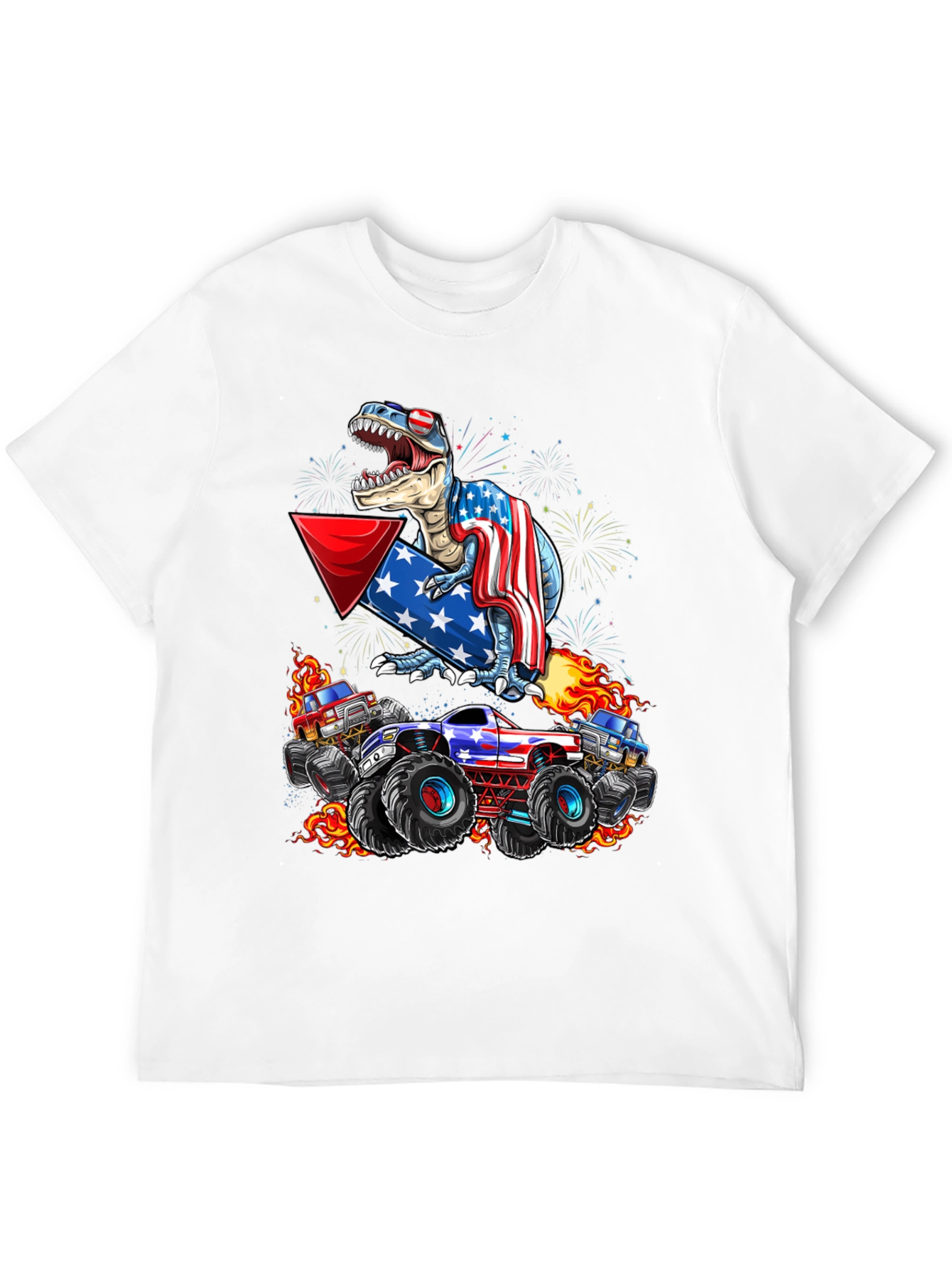 Patriotic Dinosaur & Monster Truck Graphic T-Shirt