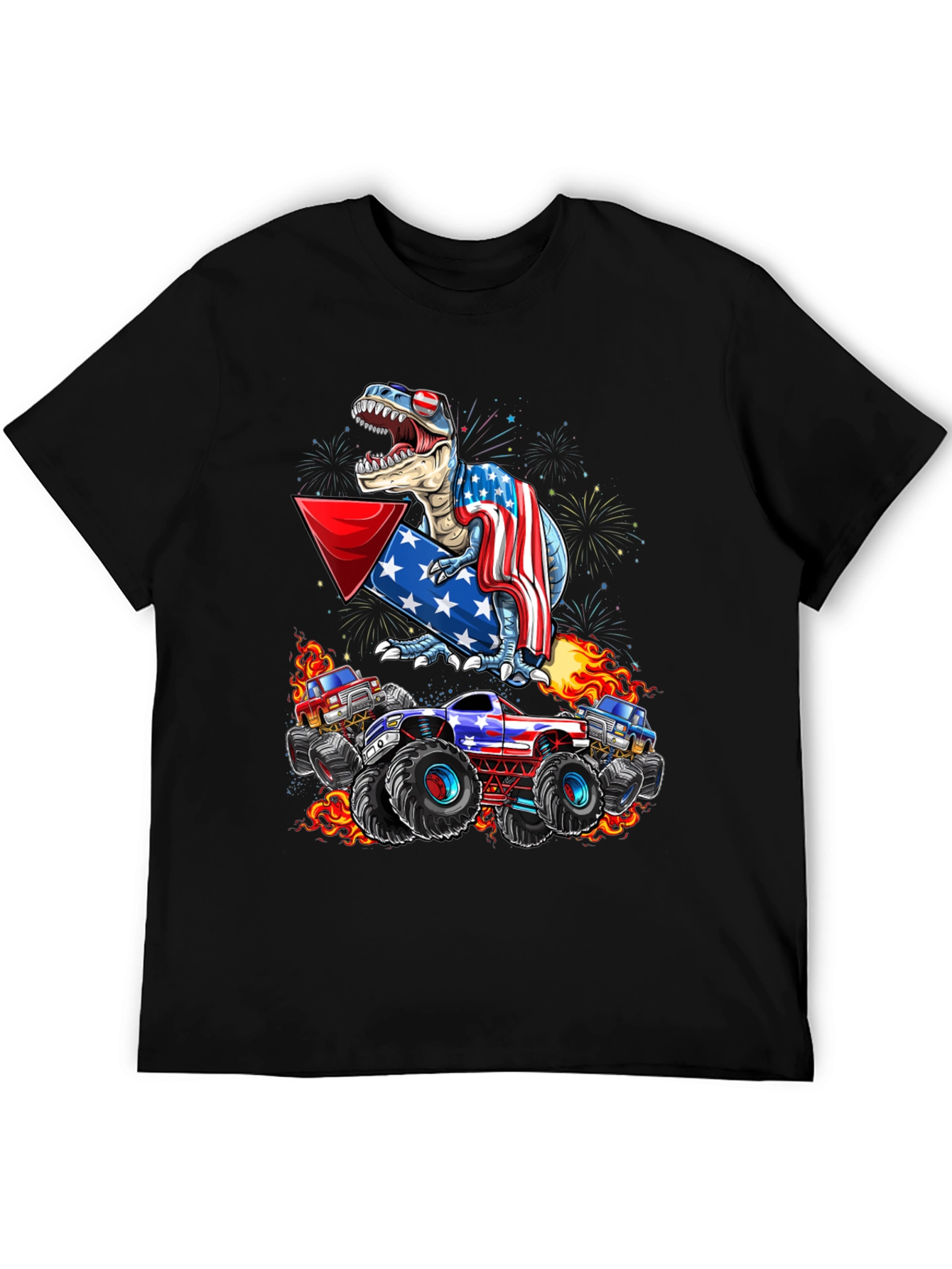 Patriotic Dinosaur & Monster Truck Graphic T-Shirt